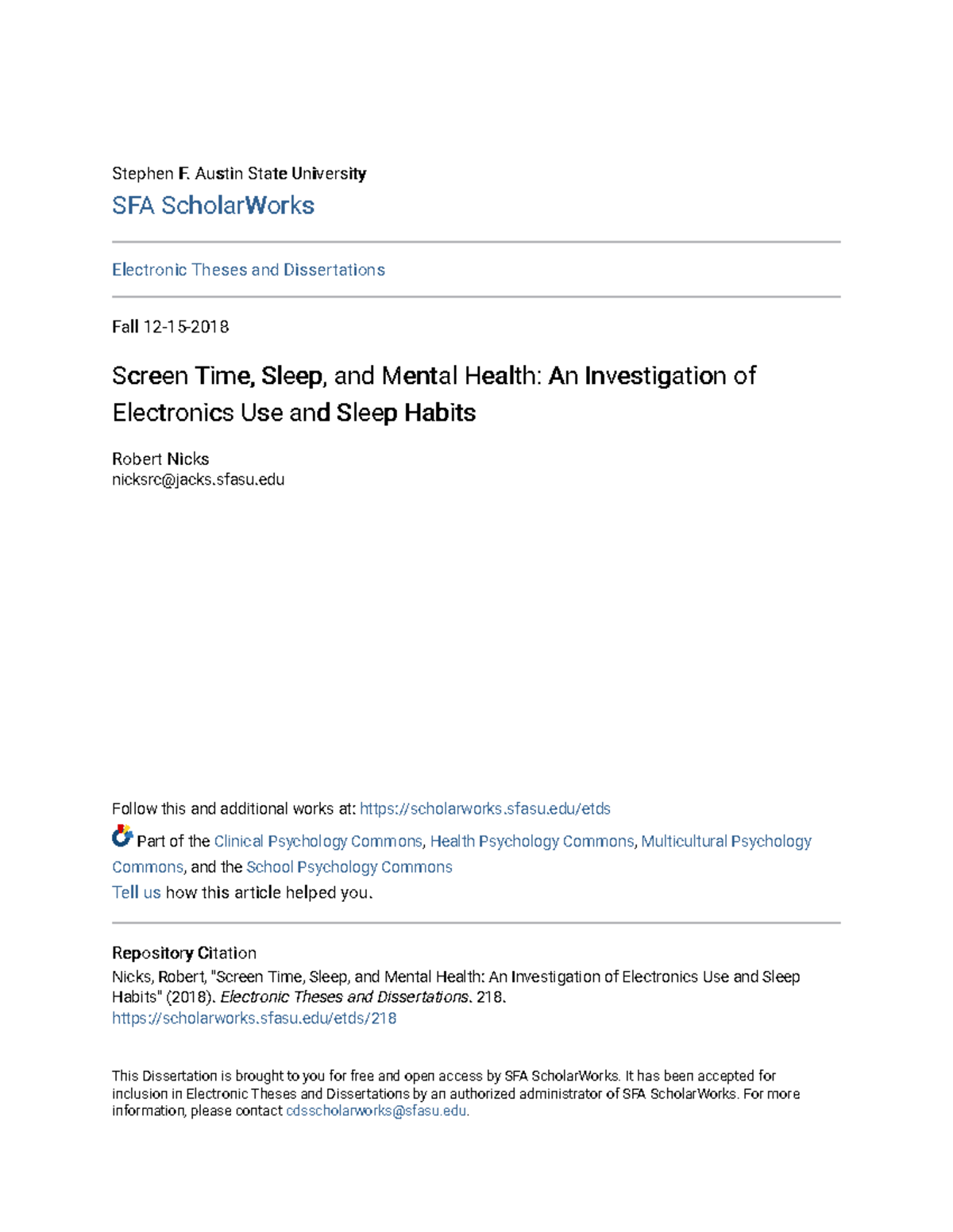 Screen Time Sleep and Mental Health An Investigation of Electr ...
