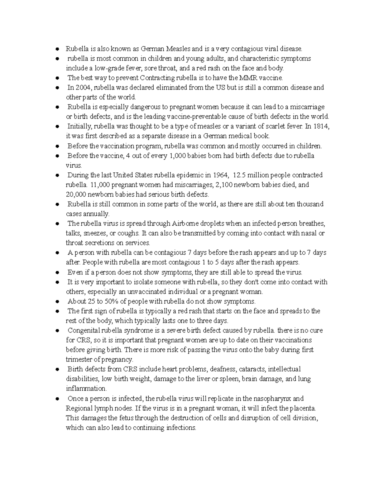 Rubella Notes - Used for BIOL 202 with Dr. Kristen Hogan - Rubella is ...