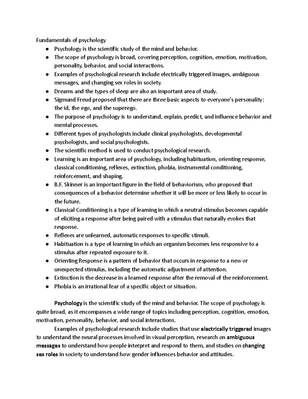 What is psychology? notes - Fundamentals of psychology Psychology is ...