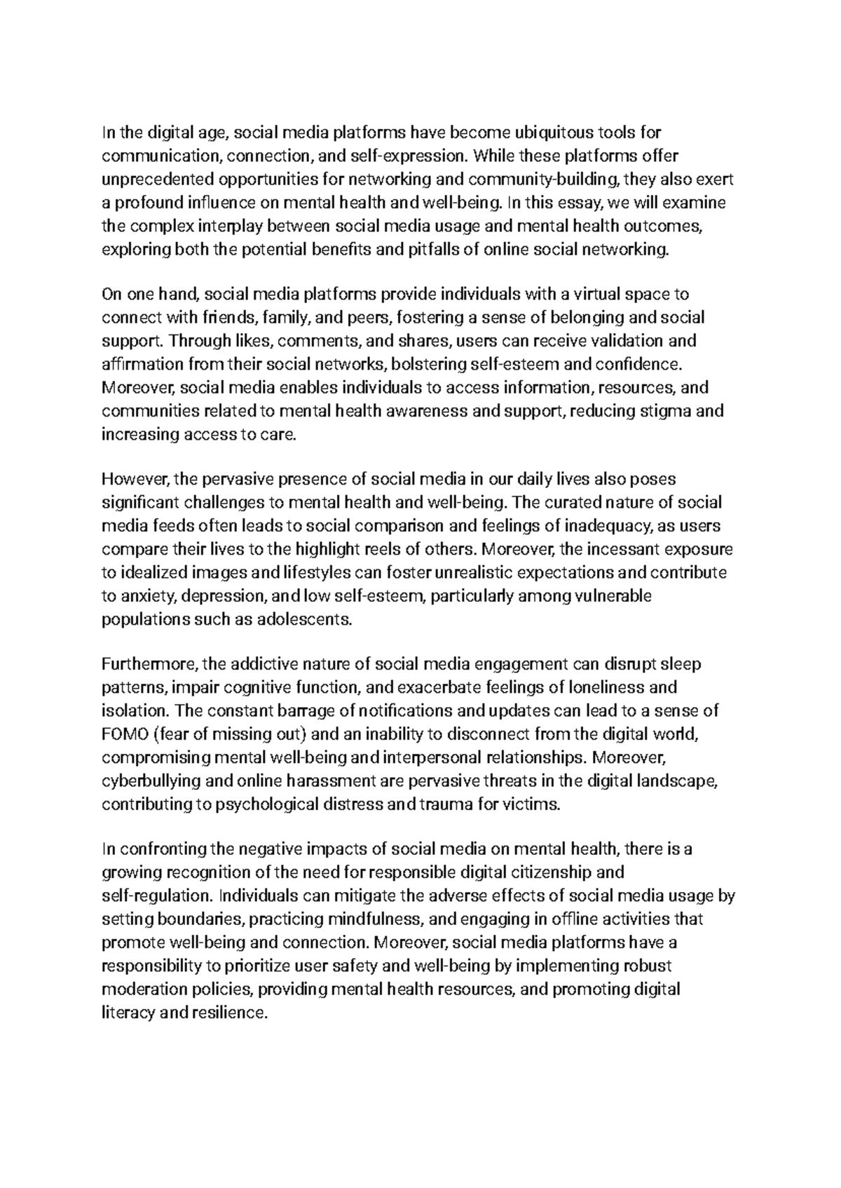 Title Navigating the Digital Age The Impact of Social Media on Mental ...