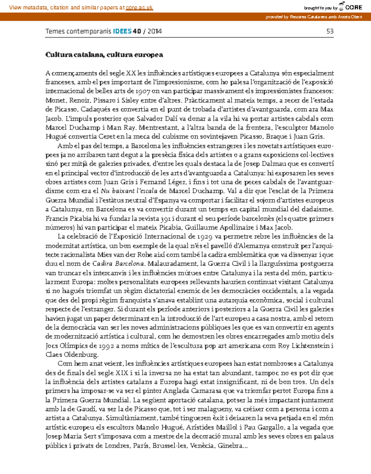 39160636 Coure de note Temes contemporanis IDEES 40 / 2014 53