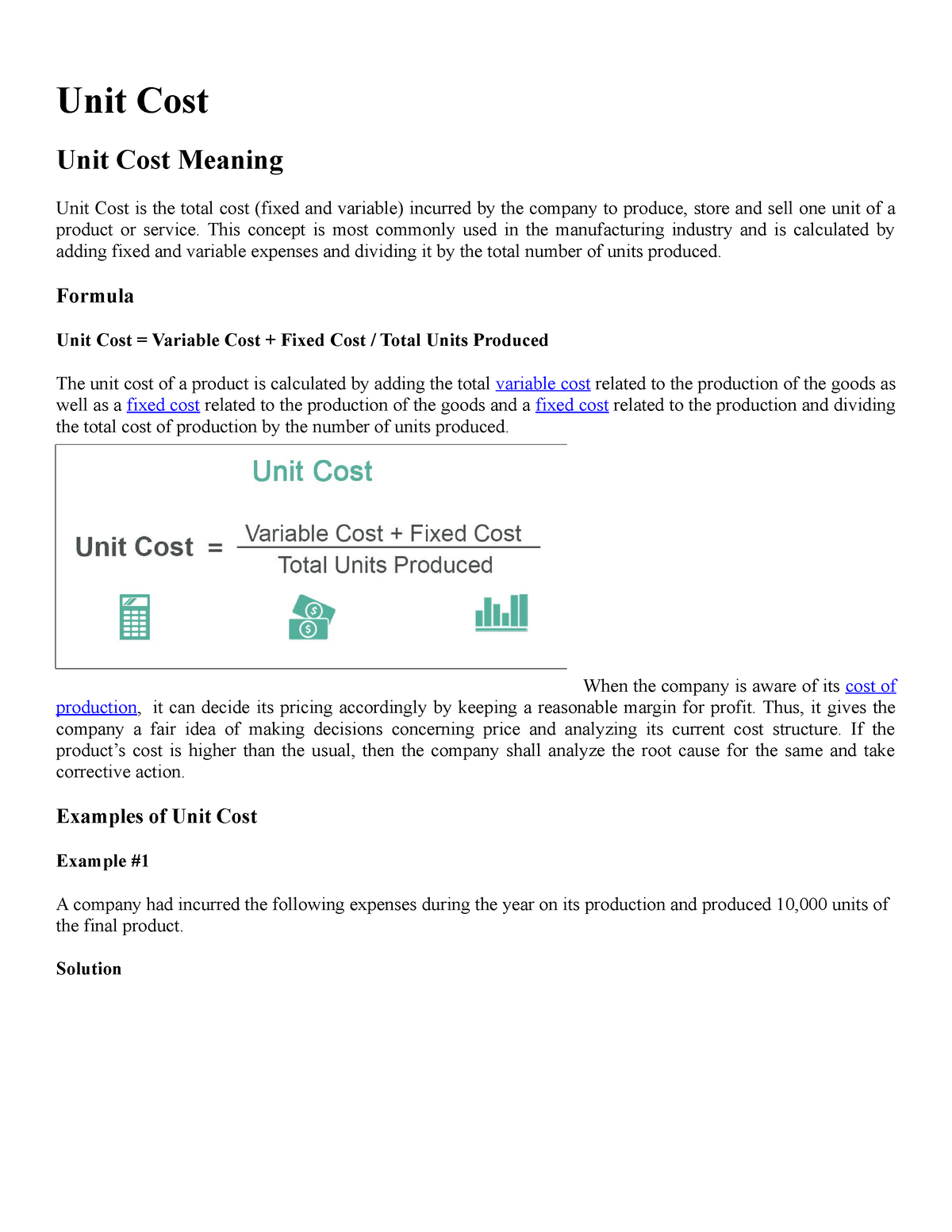  Lecture Unit Cost Unit Cost Meaning Unit Cost is the total cost