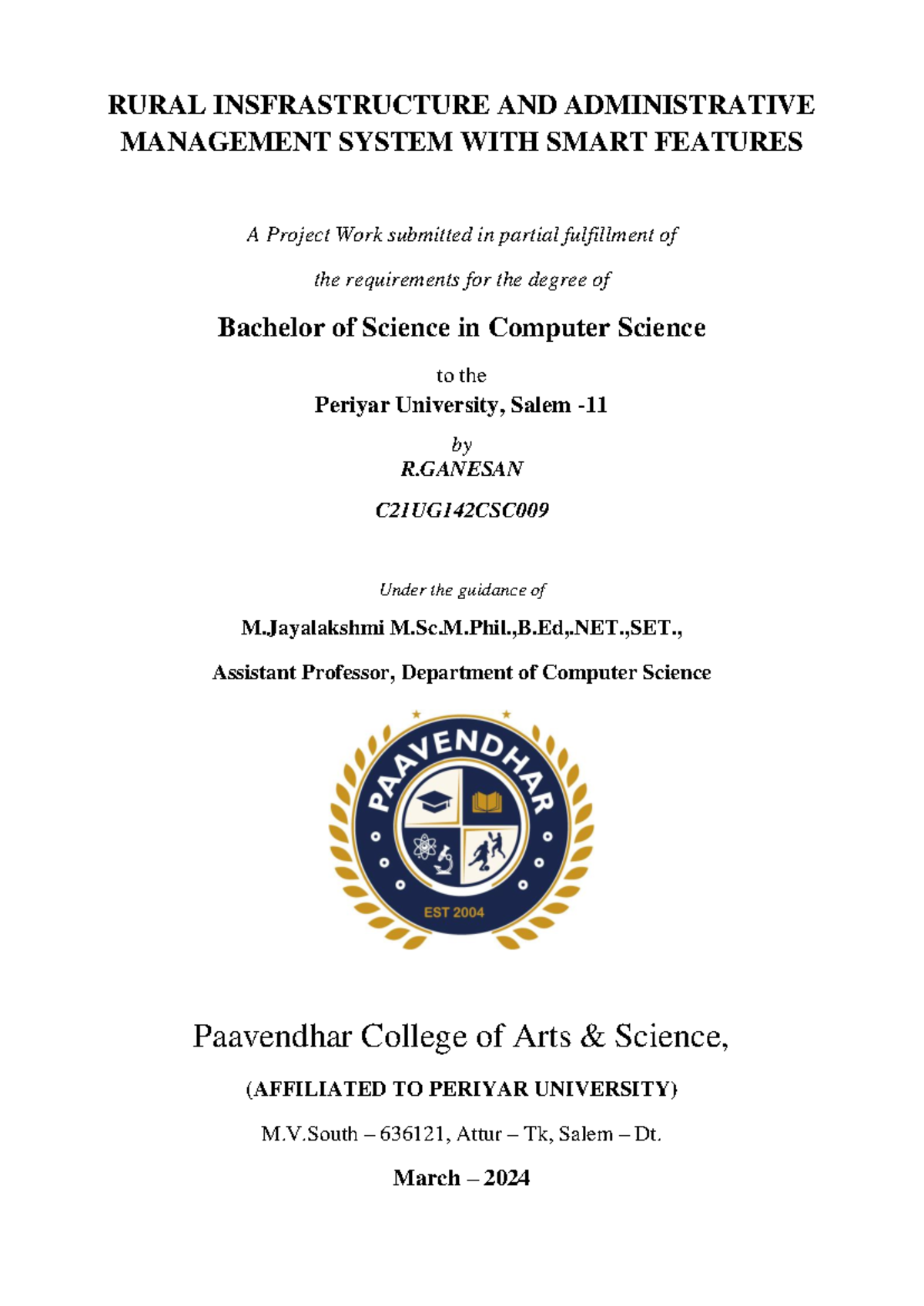 Ganesh Final Project - RURAL INSFRASTRUCTURE AND ADMINISTRATIVE ...