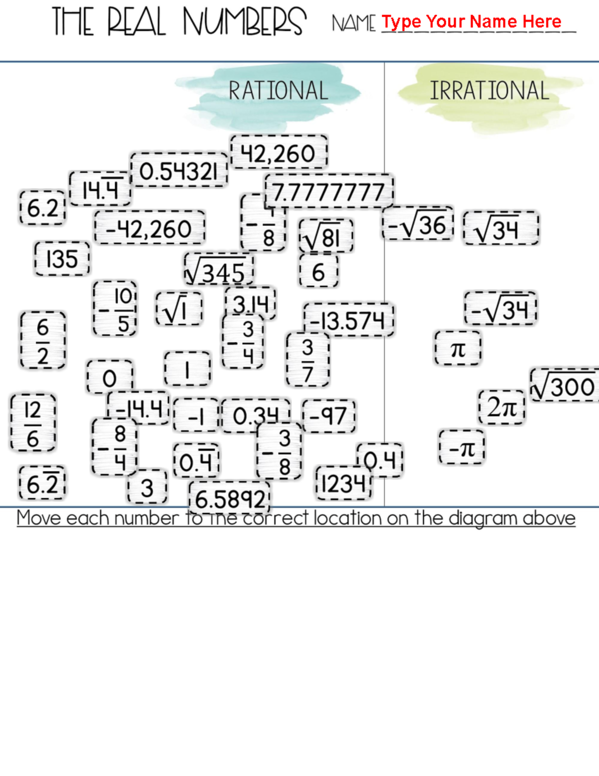 Copy of Student Version - Real Number System Card Sort - Phy111 - THE ...