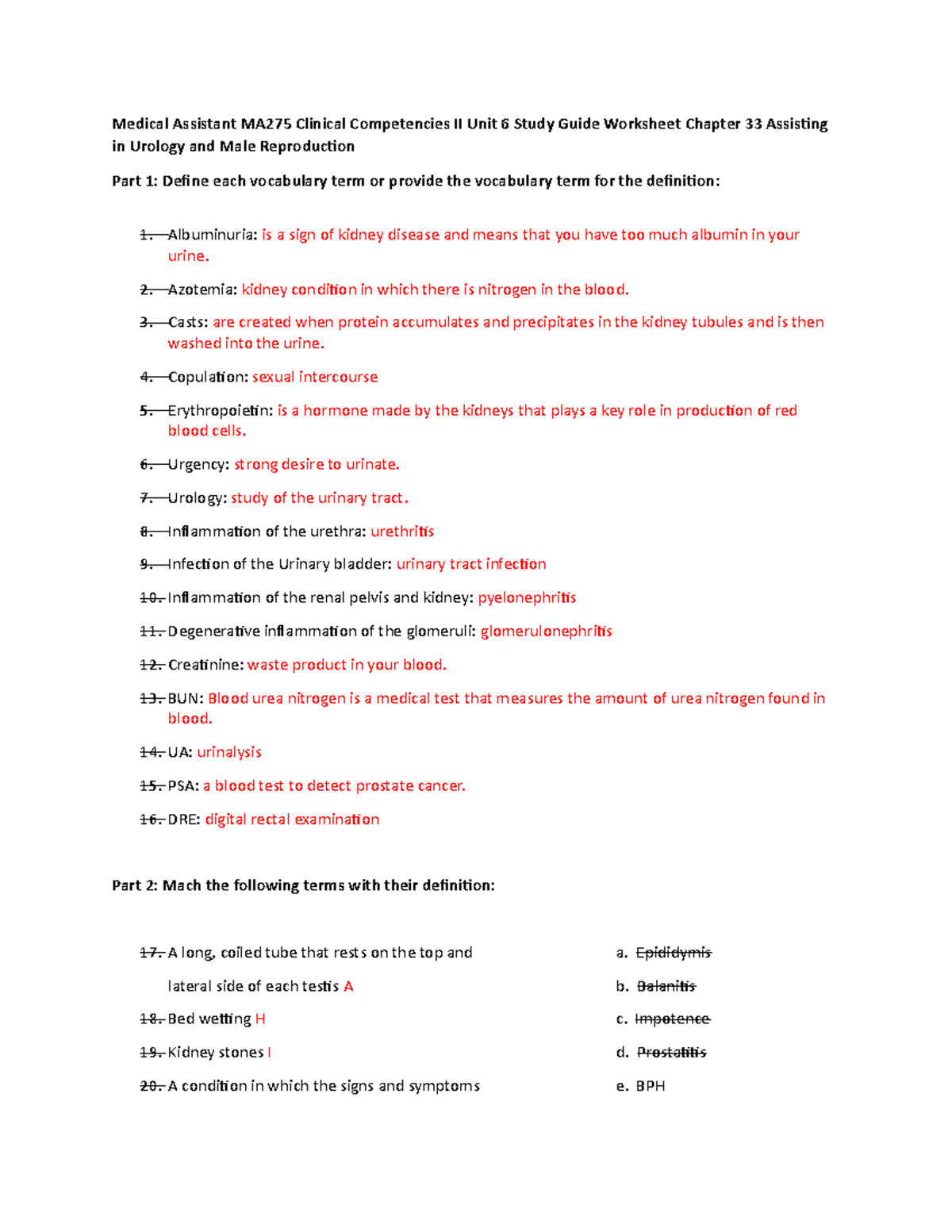 Medical Assistant MA275 Clinical Competencies II Unit 6 Study Guide ...