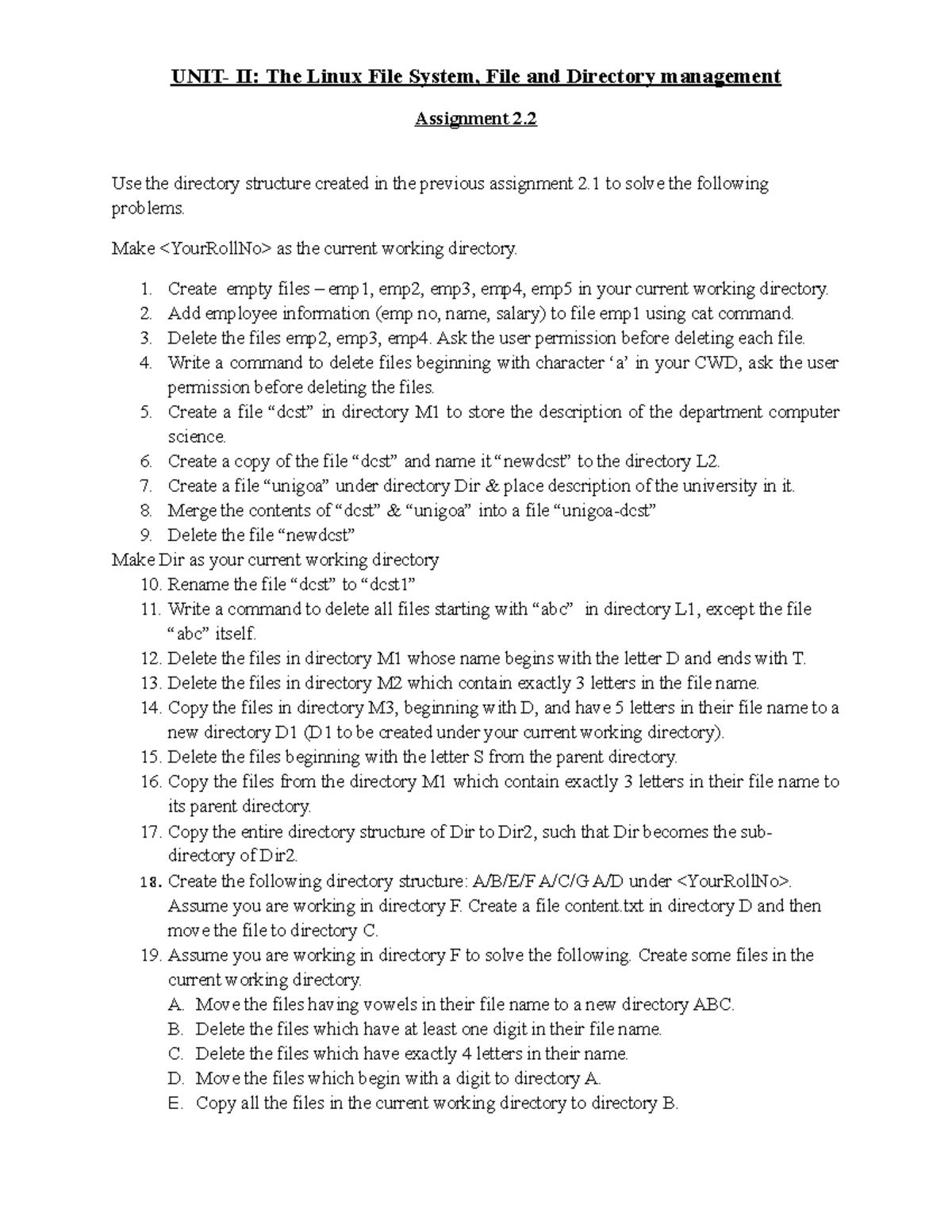 Assignment 2 - UNIT- II: The Linux File System, File and Directory ...