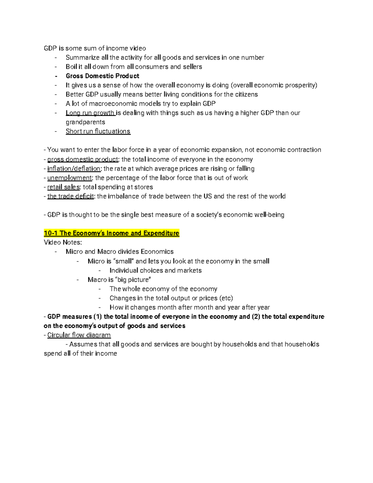 Chapter 10 Textbook Macro Economics Notes Gdp Is Some Sum Of Income