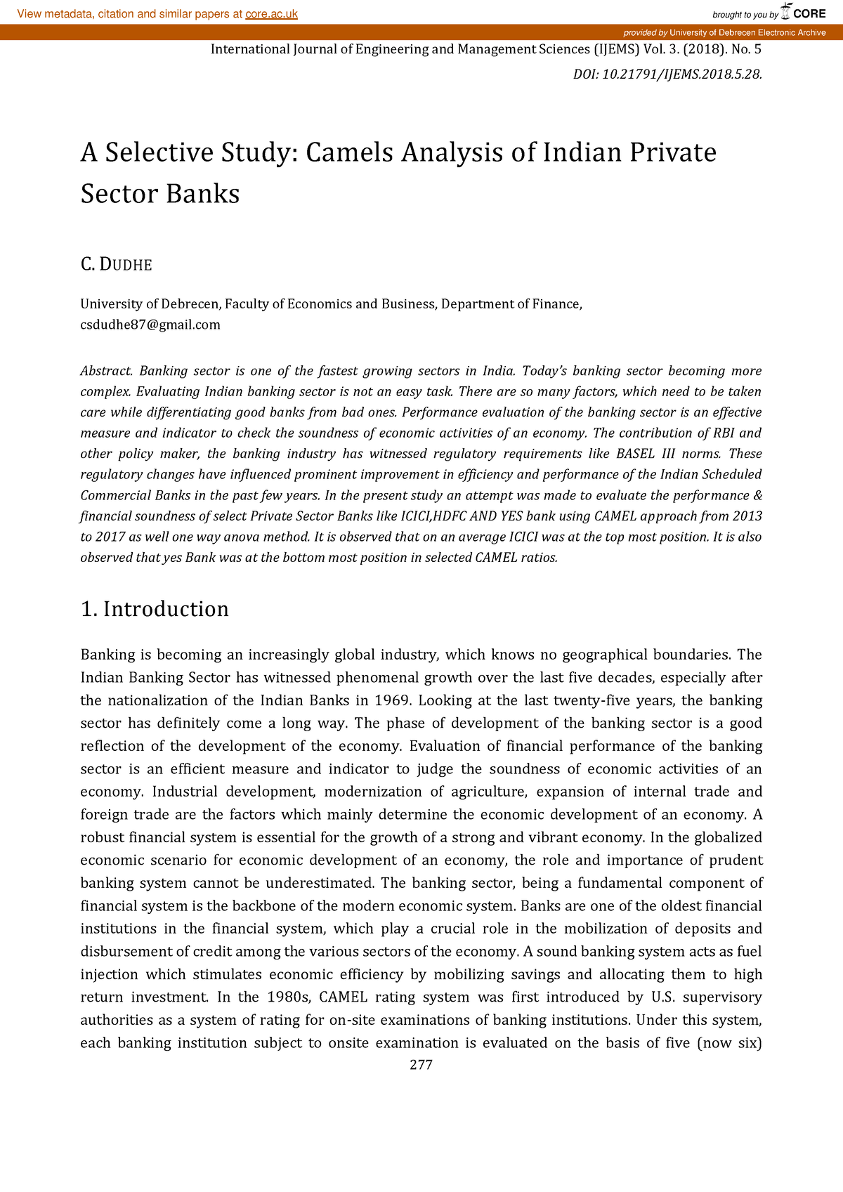 A Selective Study Camels Analysis of Indian Private Sector Banks