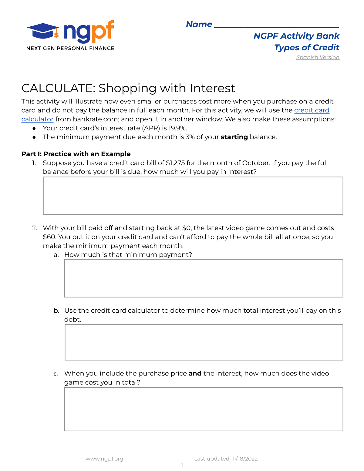 calculate shopping with interest answers