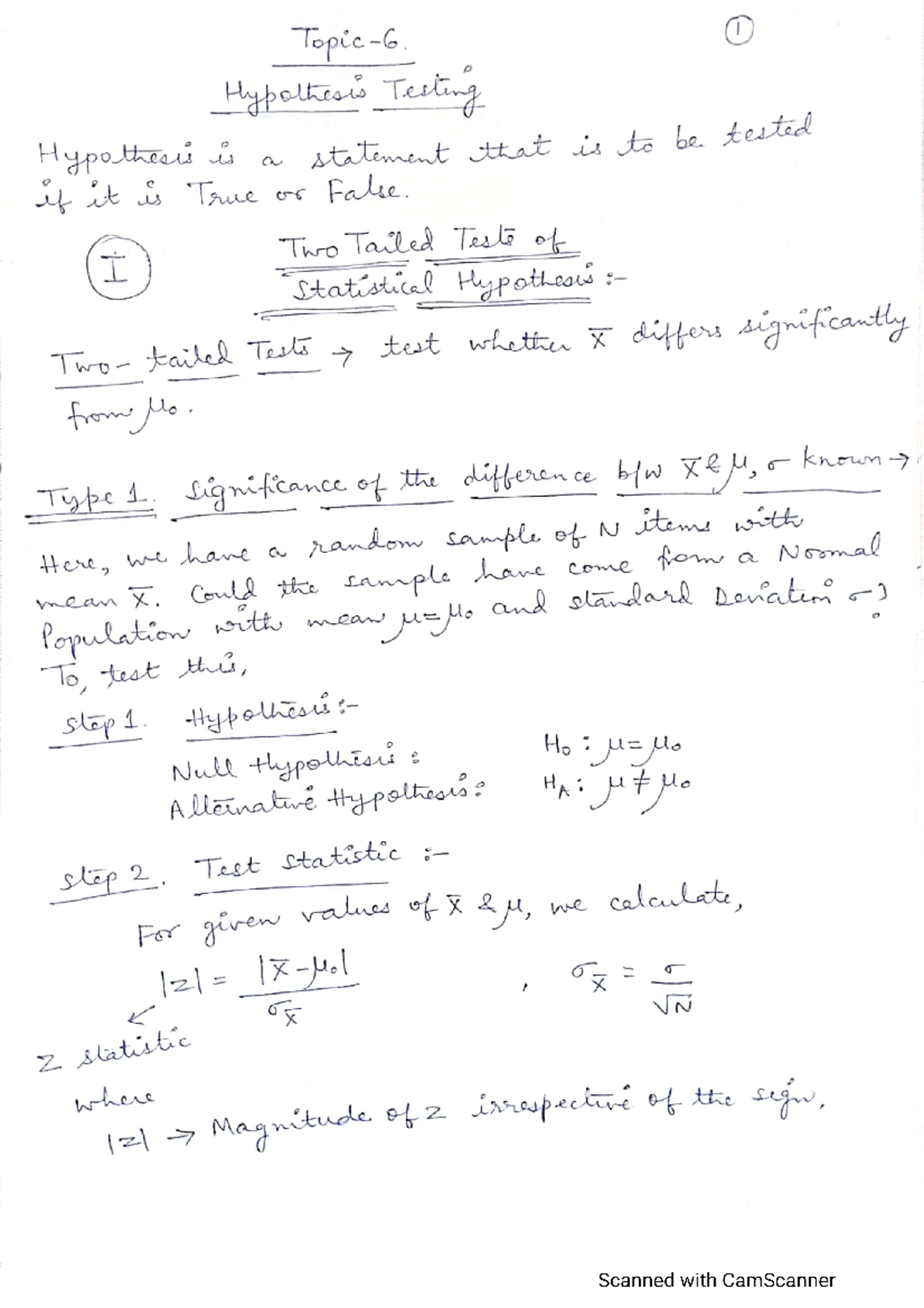 Topic-6 Hypothesis Testing - I Hypothesis Testing Hypothesis is a ...