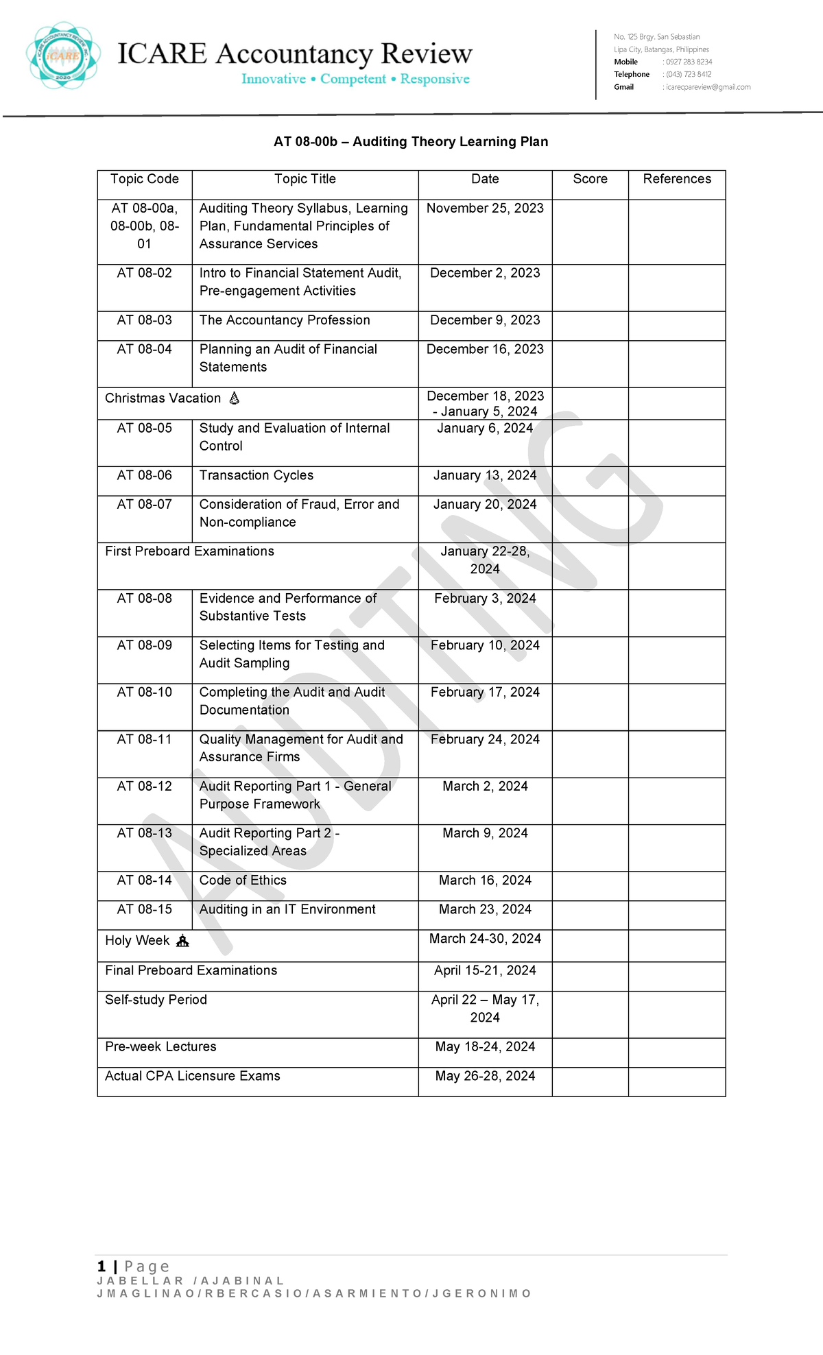 AT.08.00b - Auditing Theory Learning Plan - 1 | P a g e J A B E L L A R ...