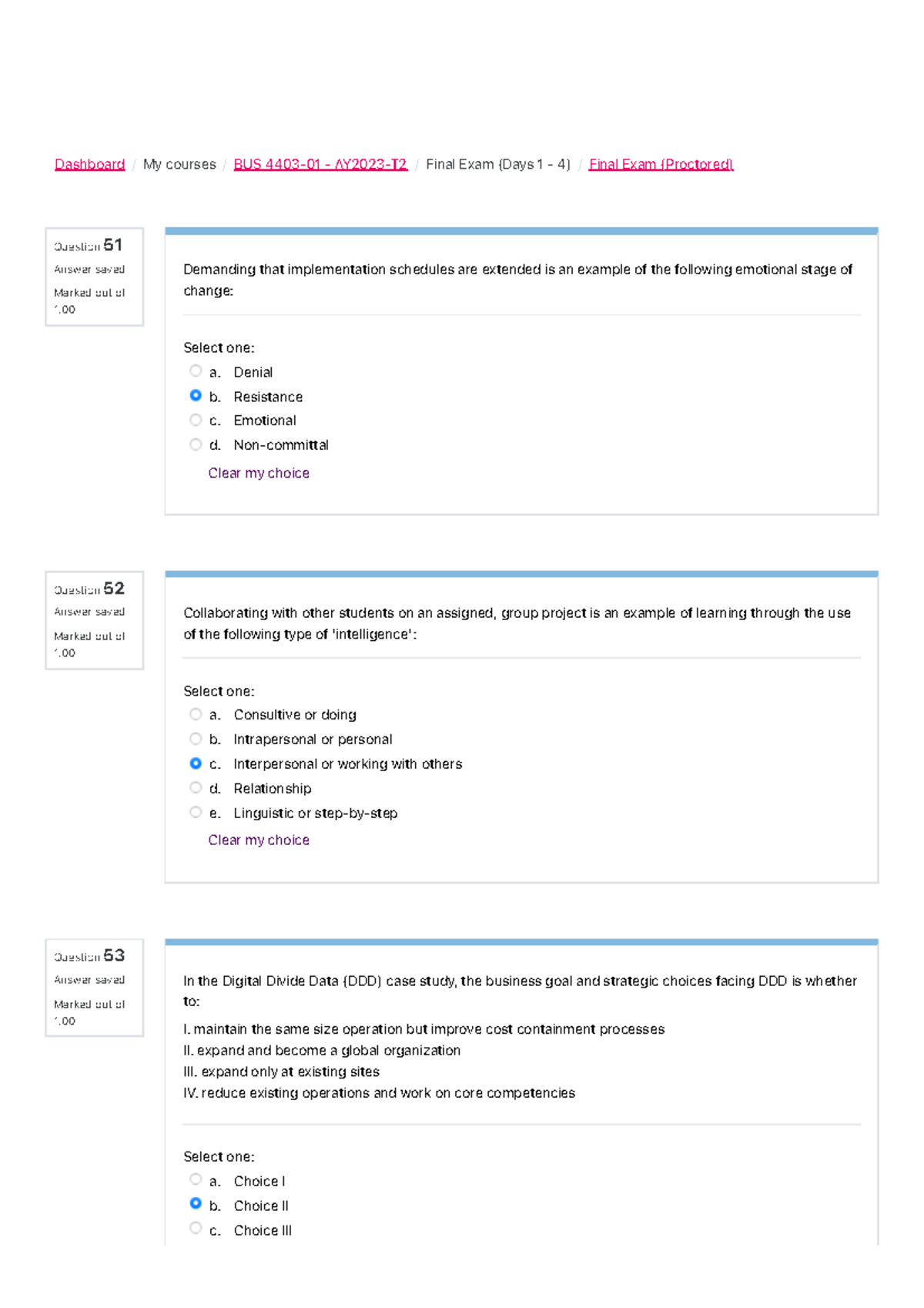 Final Exam (Proctored) (page 6 Of 6) Attempt BUS 4403 Score 96 ...