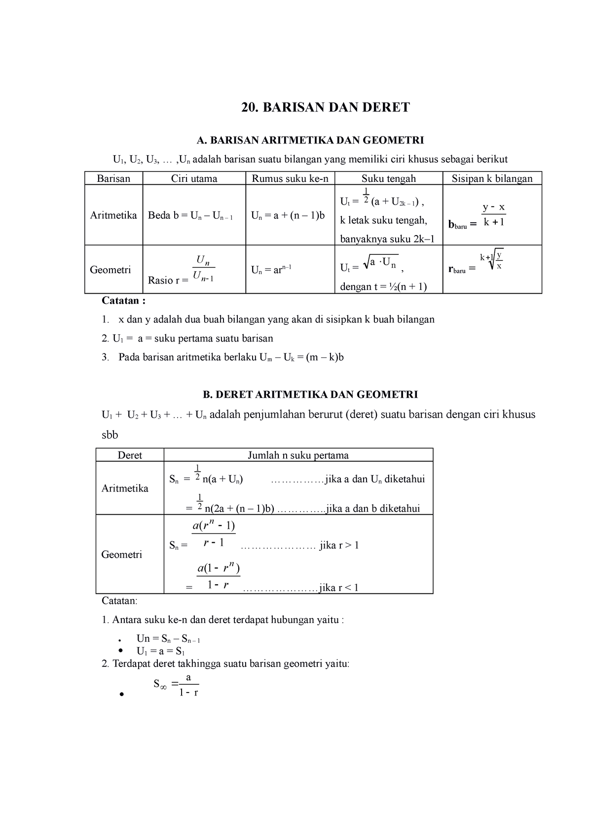 Bab 20 Barisan Dan Deret - 20. BARISAN DAN DERET A. BARISAN ARITMETIKA ...