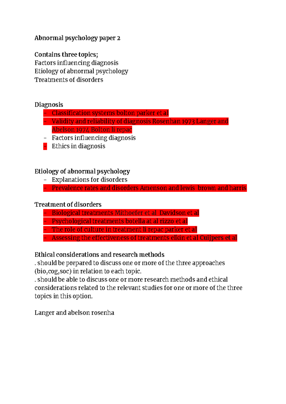 Abnormal psychology paper 2 - should be prepared to discuss one or more ...