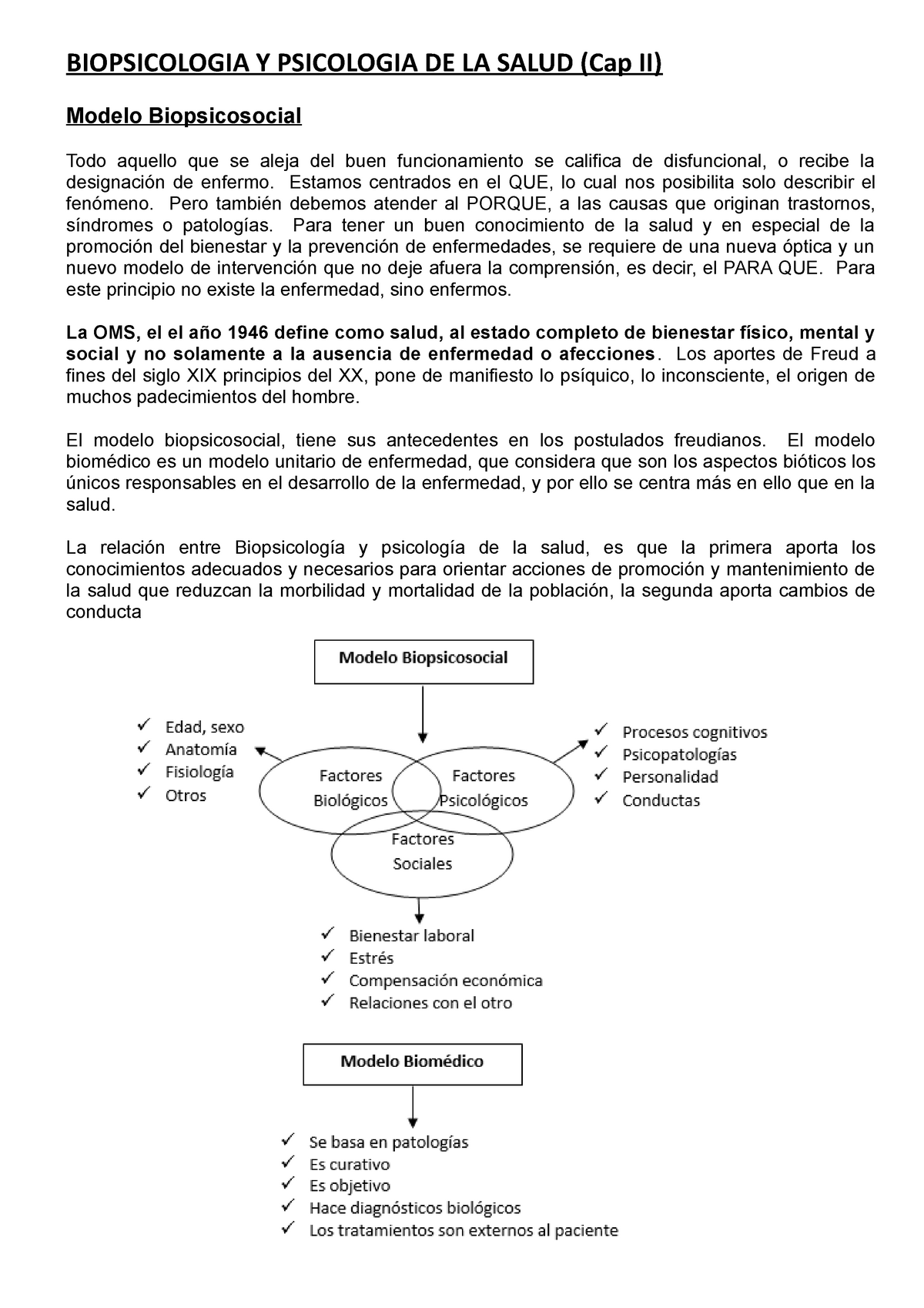 Biopsicologia - Lecture notes 3 - BIOPSICOLOGIA Y PSICOLOGIA DE LA SALUD  (Cap II) Modelo - Studocu