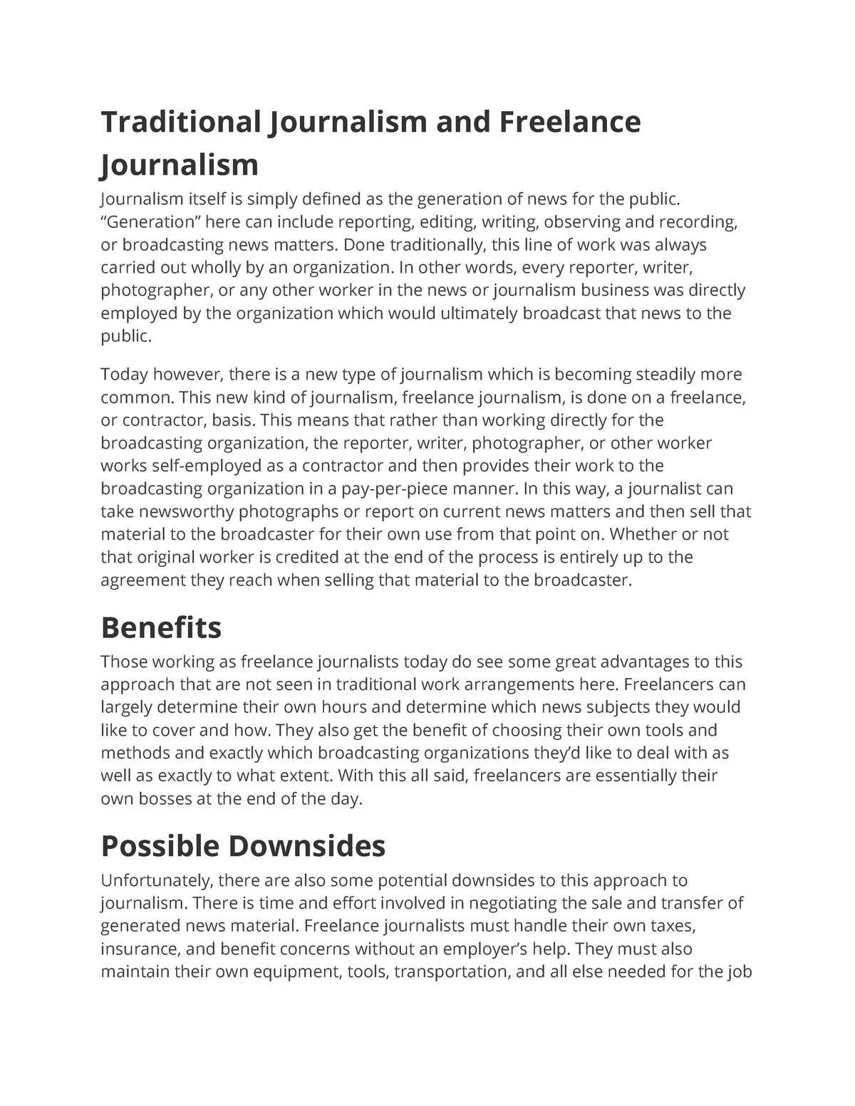 freelance journalism assignments