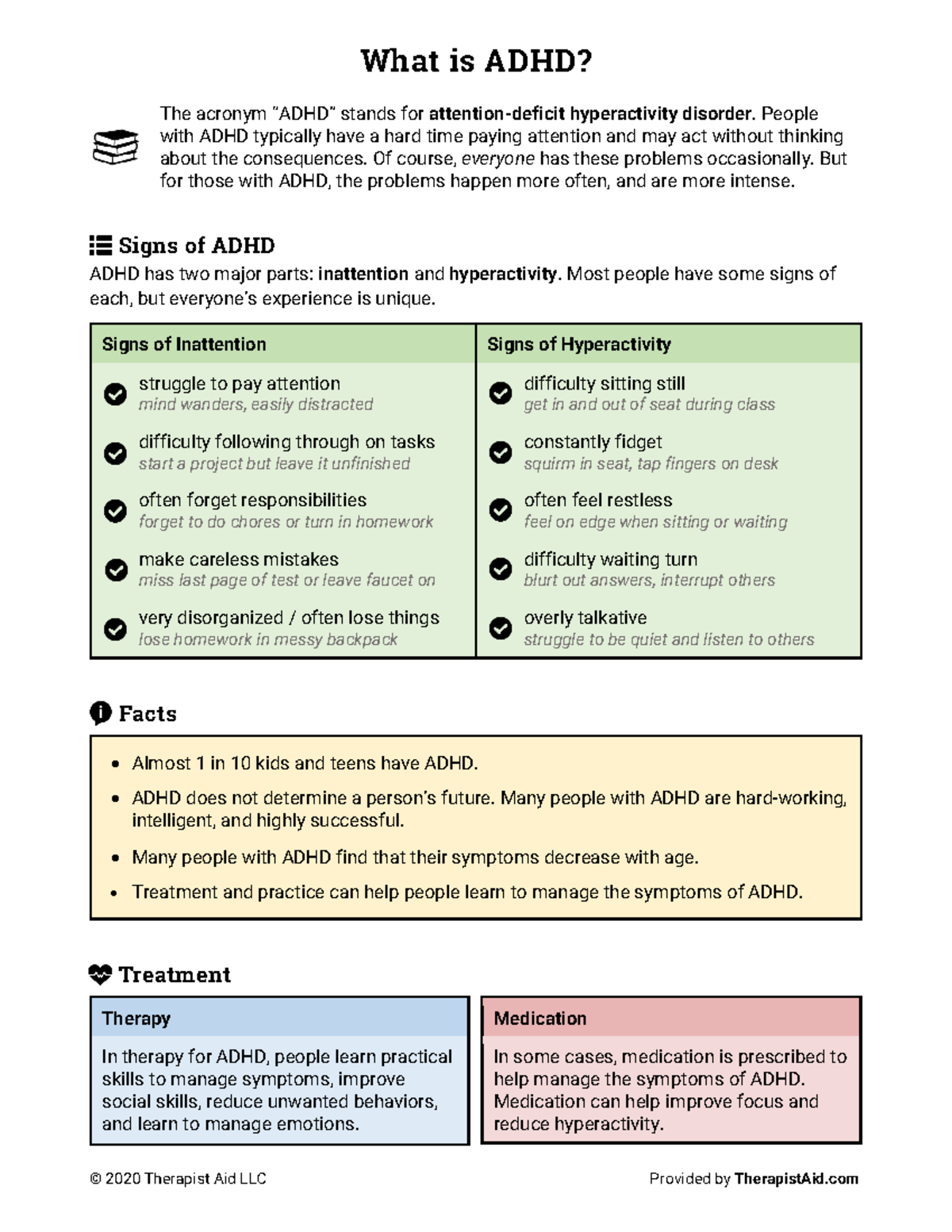 Adhd info for teens - Info - What is ADHD? © 20 20 Therapist Aid LLC ...