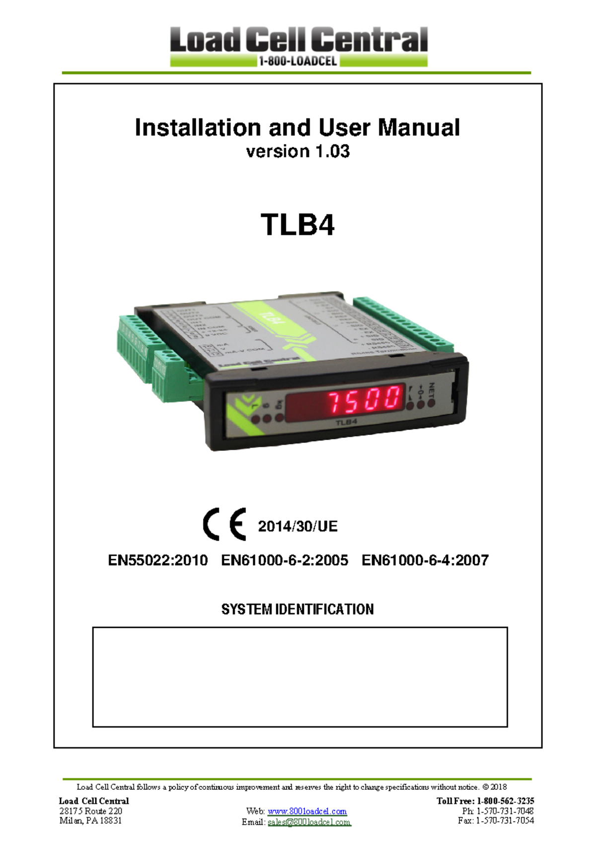 TLB4 manual - Installation and User Manual version 1. 03 TLB 2014/30/UE ...