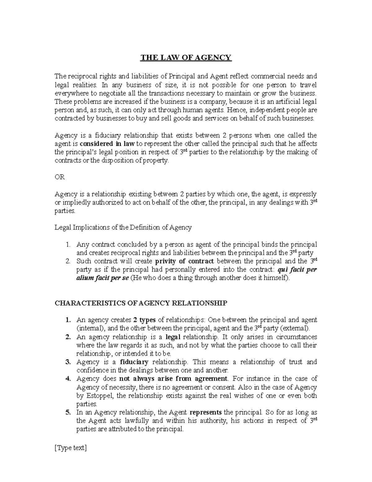 Law of Agency and the statutory evolution of agency - THE LAW OF AGENCY ...