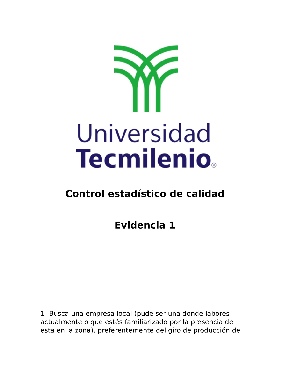 Control Estadístico De Calidad Ev1 - Control Estadístico De Calidad ...