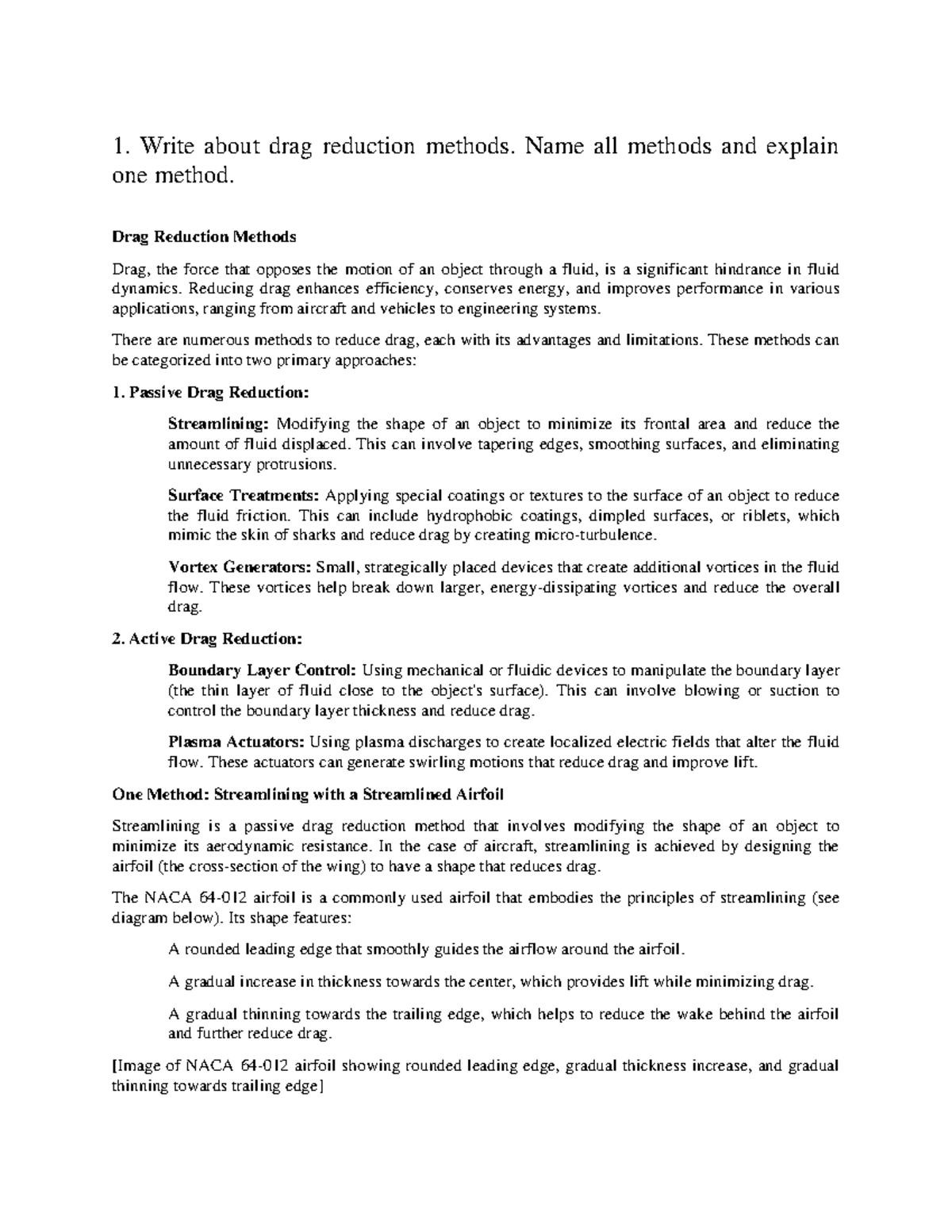 network and web security - 1. Write about drag reduction methods. Name ...