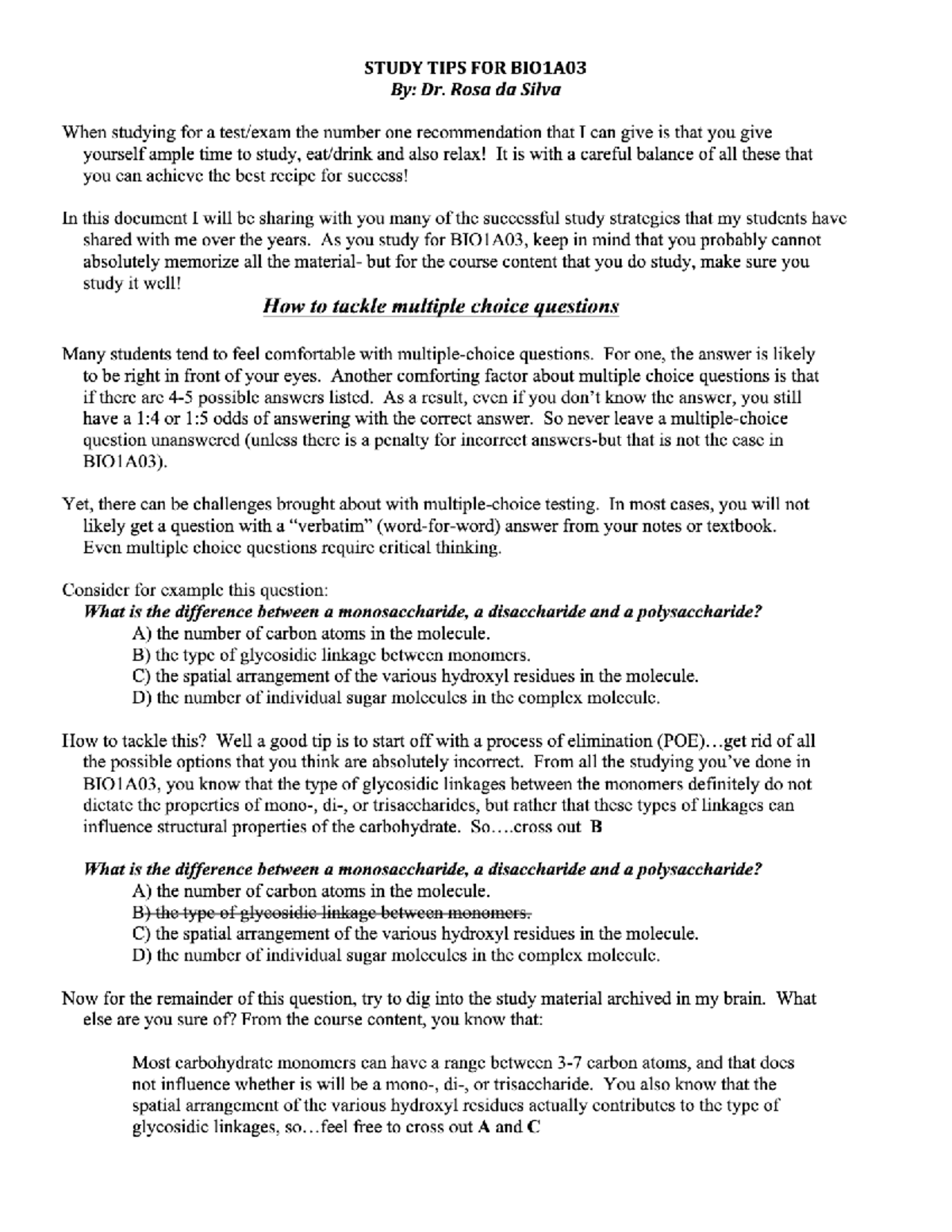Study TIPS from Dr D for BIO 1A03 - Biology 1A03 Cellular and Molecular ...