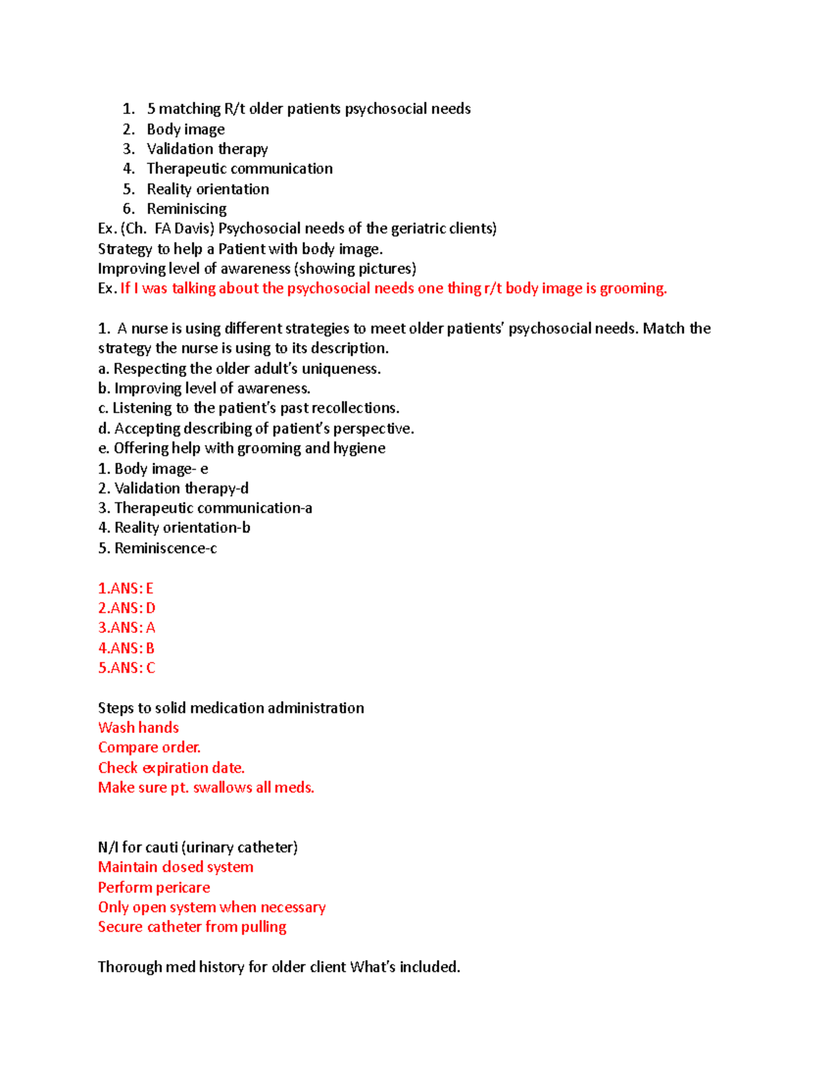 Geri test 2 sg - Used for Geriatrics - 5 matching R/t older patients ...