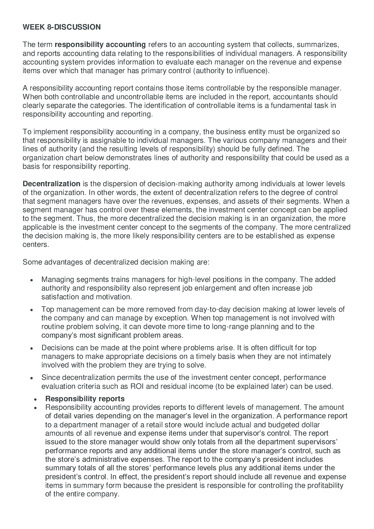 Week 8-Discussion Responsibility Accounting - Managerial Accounting ...