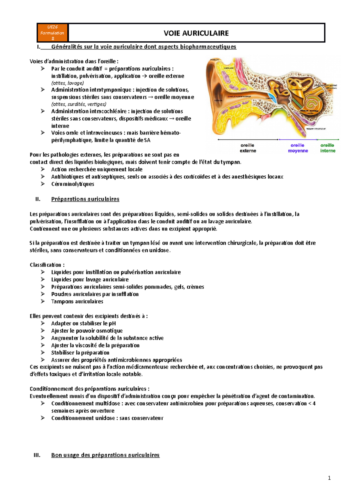 8.Voie auriculaire Notes de cours 8 UE26 Formulation 8 I. VOIE AURICULAIRE sur la voie Studocu