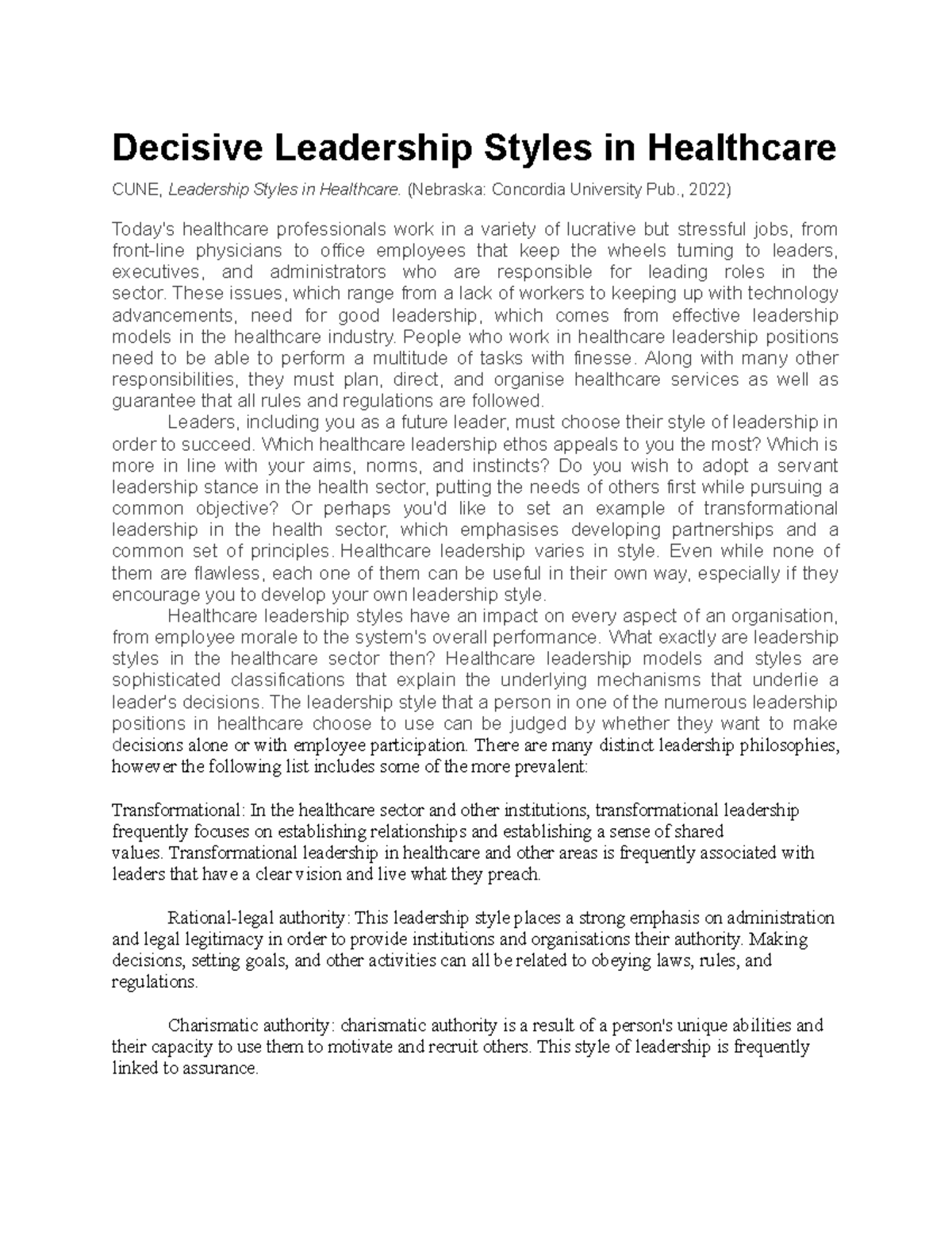 Transformational to Servant Leadership in Healthcare Popular