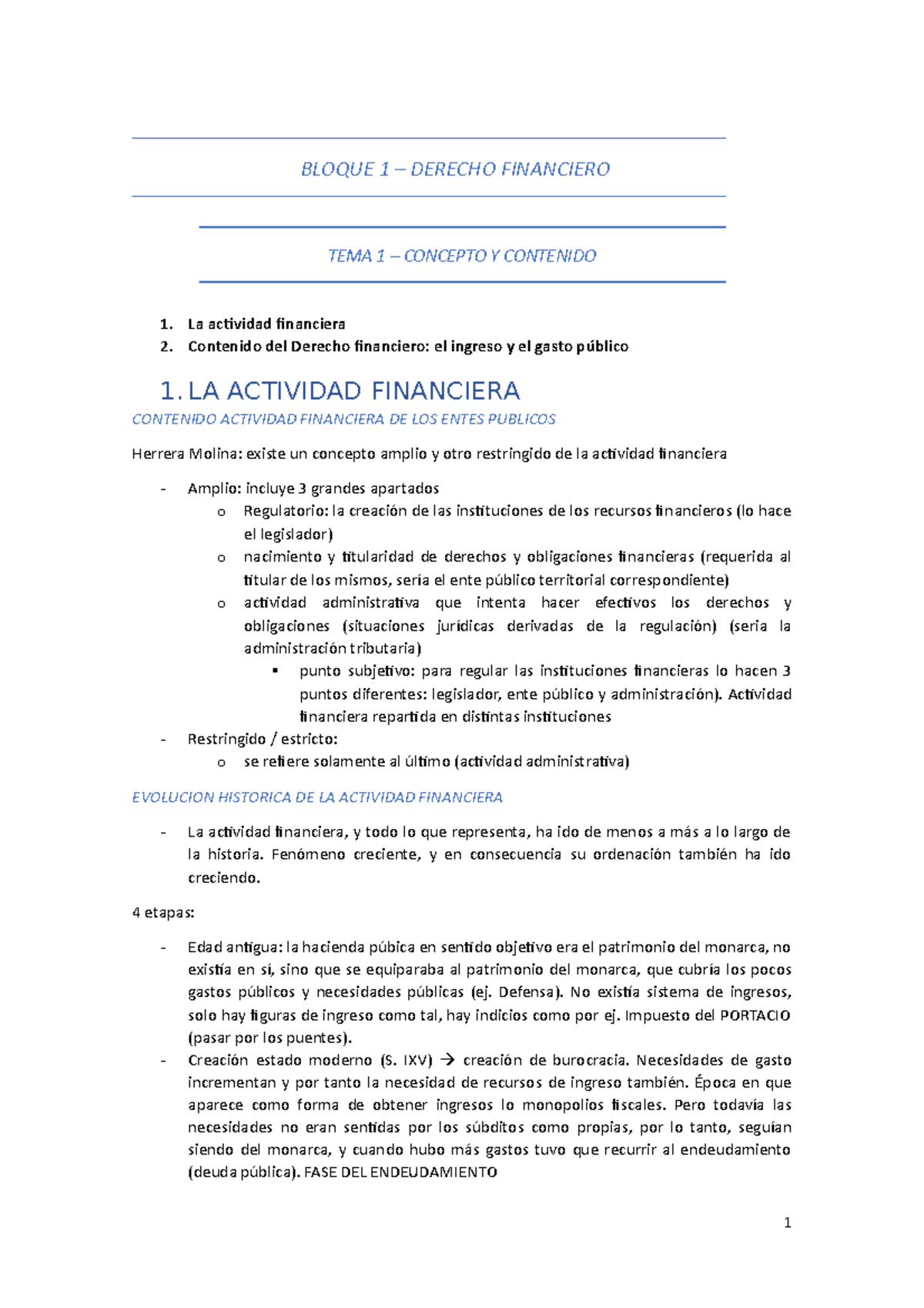 Tema 1 - 1. La Actividad Financiera 2. Contenido Del Derecho Financiero ...