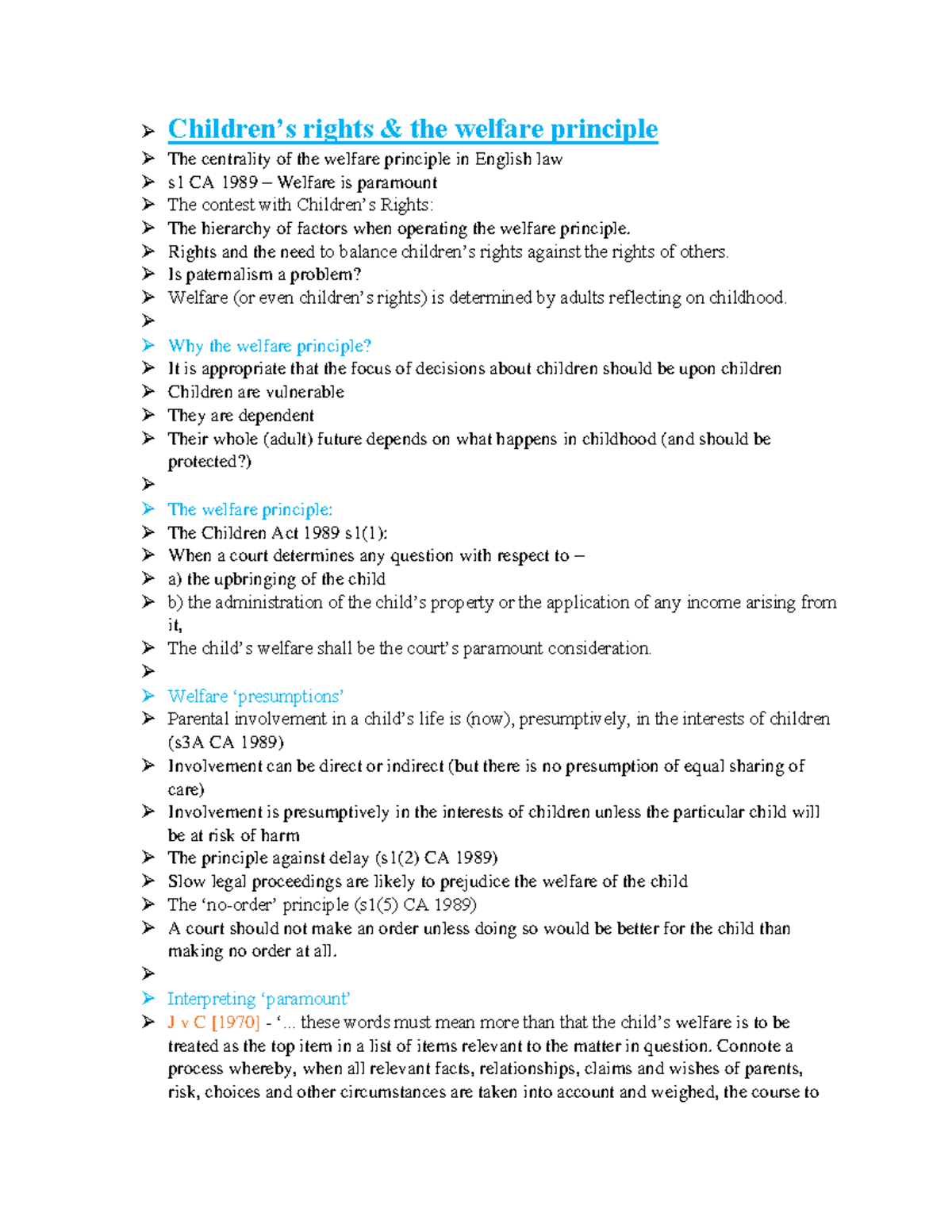 Child law 4 Lecture notes 4 Children’s rights & the welfare principle The centrality of