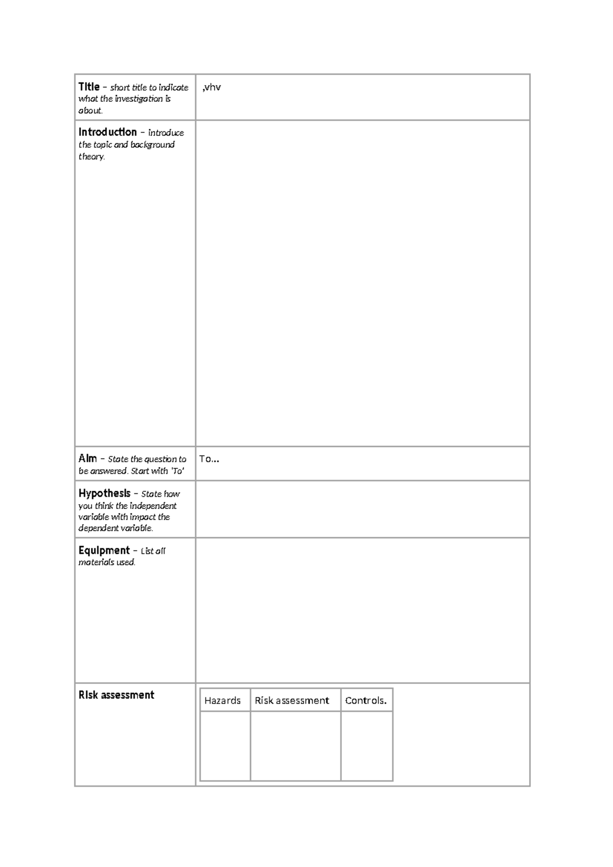 Science report - dbfkjvfggsgrsigshuif - Title – short title to indicate ...