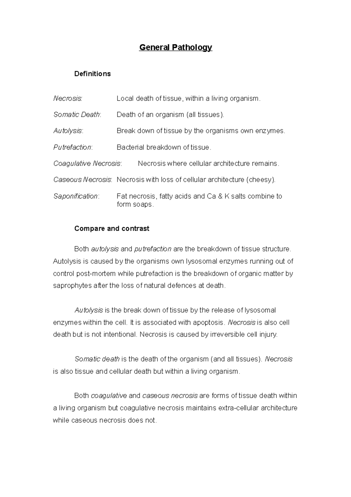 General Pathology Notes - General Pathology Definitions Necrosis: Local ...