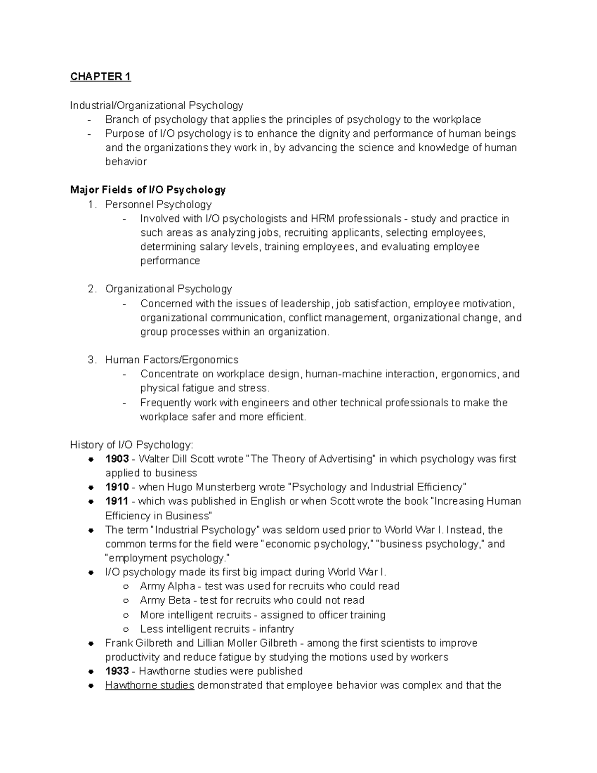 M1 Chapter 1-3 - good luck - CHAPTER 1 Industrial/Organizational ...