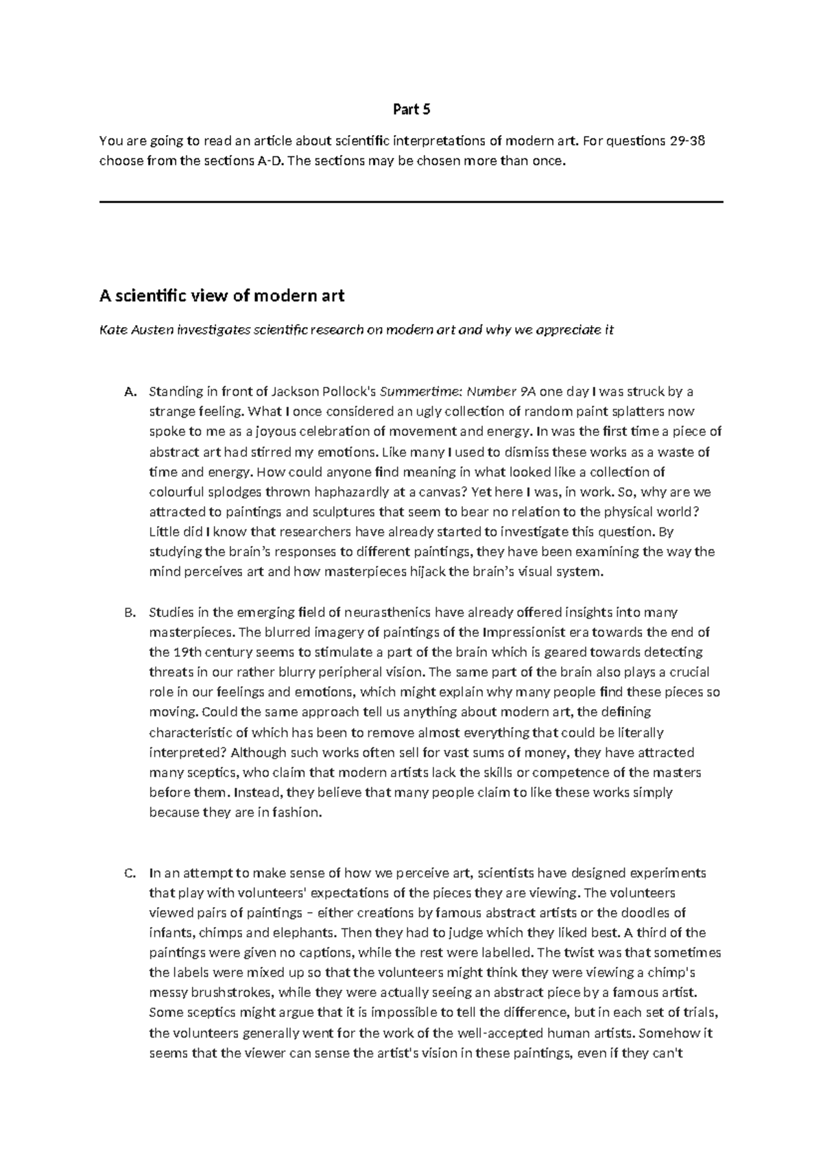 Final TEST - Text for Part 5 - Part 5 You are going to read an article ...