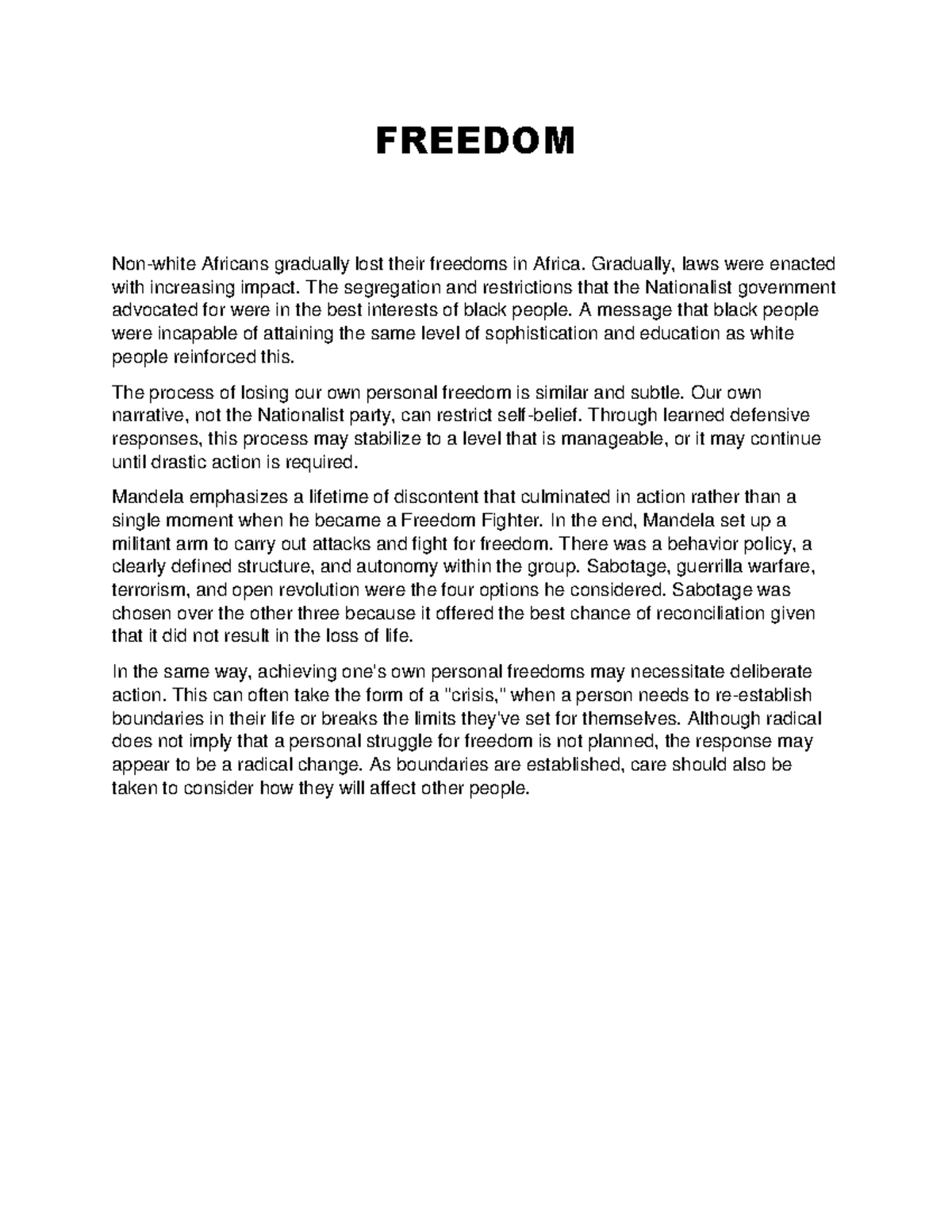 Nelson Mandela - notes - FREEDOM Non-white Africans gradually lost ...
