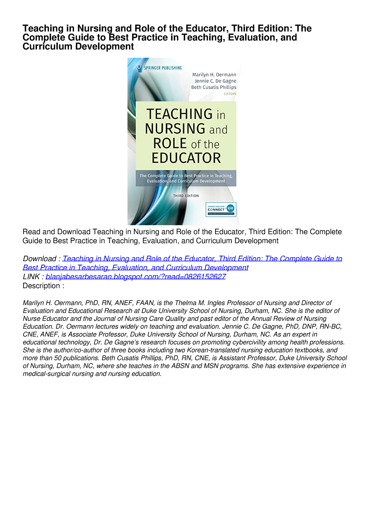 PDF KINDLE DOWNLOAD Teaching In Nursing And Role Of The Educator, Third ...