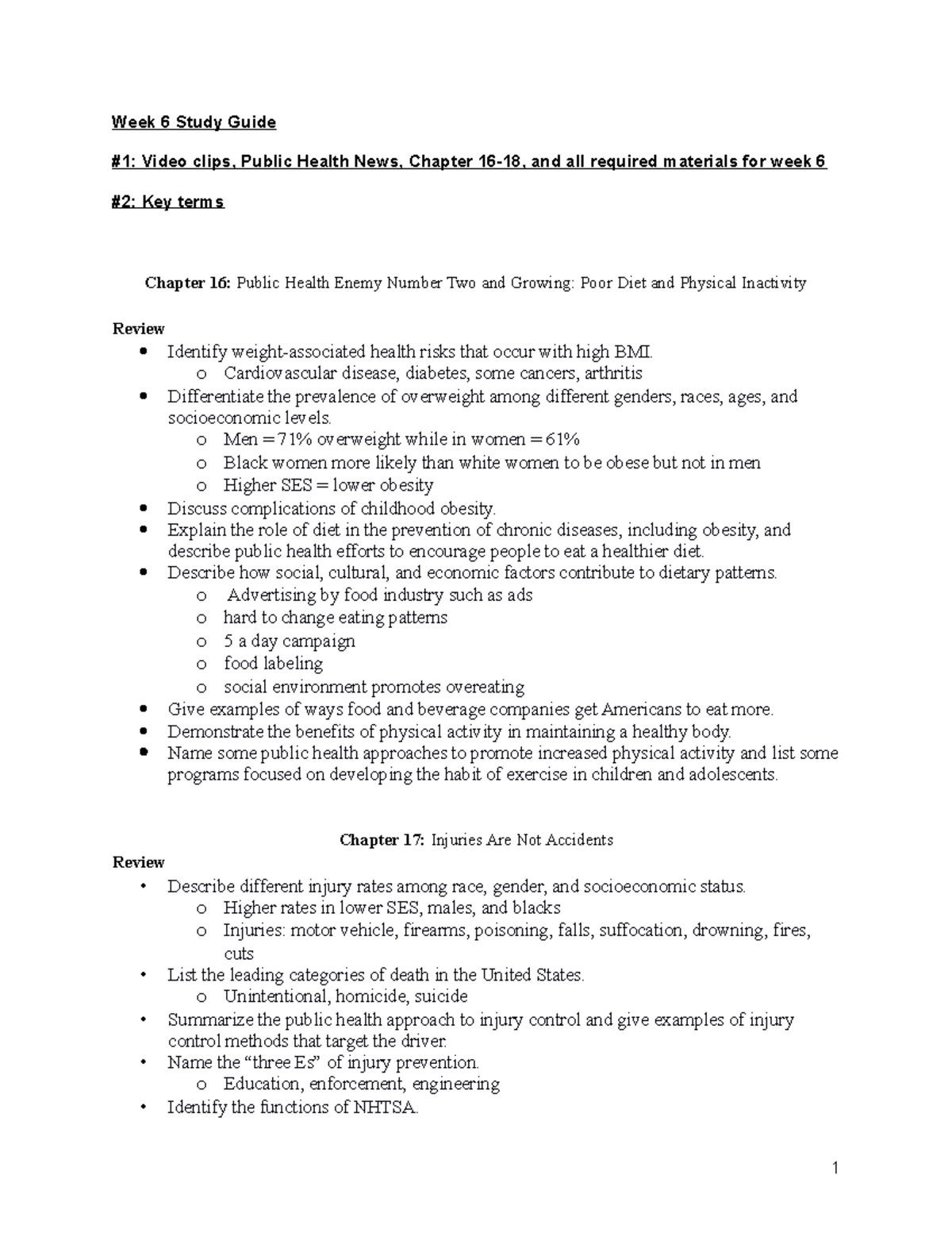 Sample study guide for week 6 PH1-1 - Week 6 Study Guide #1: Video ...