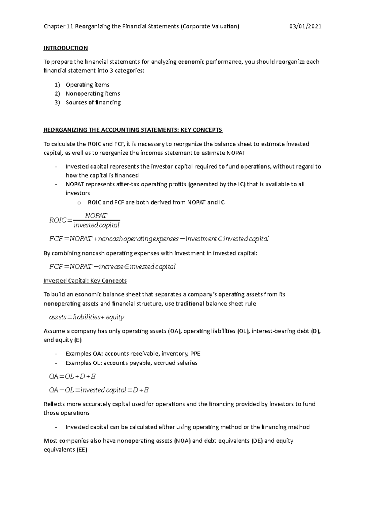 Chapter 11 Reorganizing the financial statements - INTRODUCTION To ...