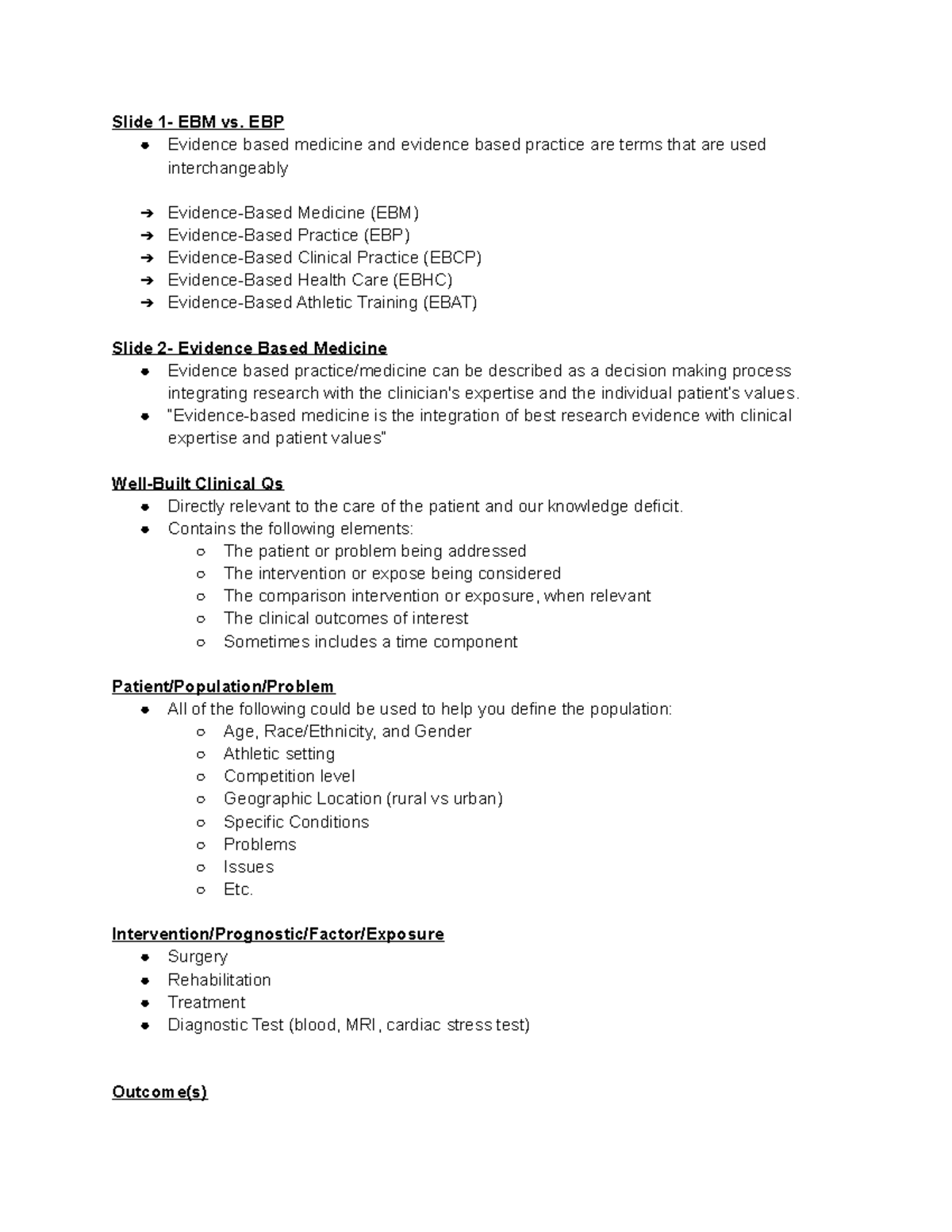 U1 S2-Evidence-Based Health Care Notes - Slide 1- EBM vs. EBP Evidence ...