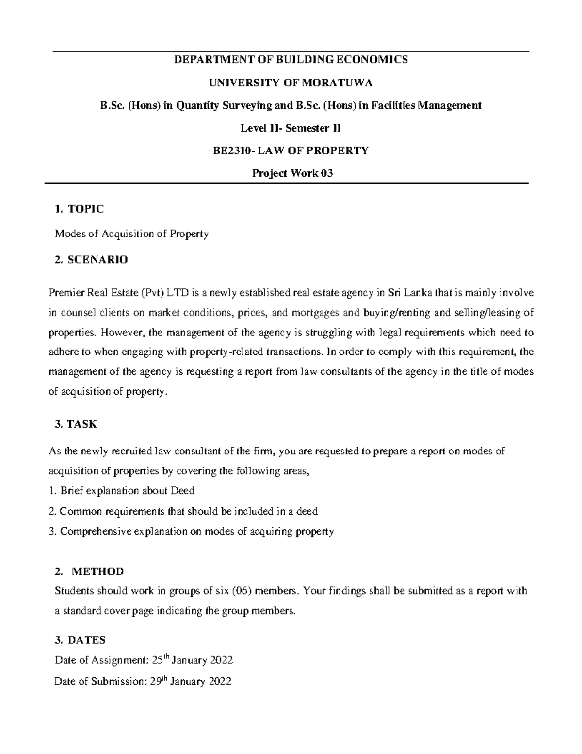 PW 3 Law Of Property - **DEPARTMENT OF BUILDING ECONOMICS ...