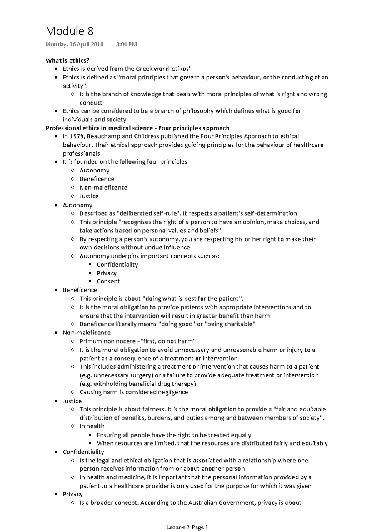 Lecture 7 MLS101 - Module 8 Monday, 16 April 2018 3:04 PM What is ...