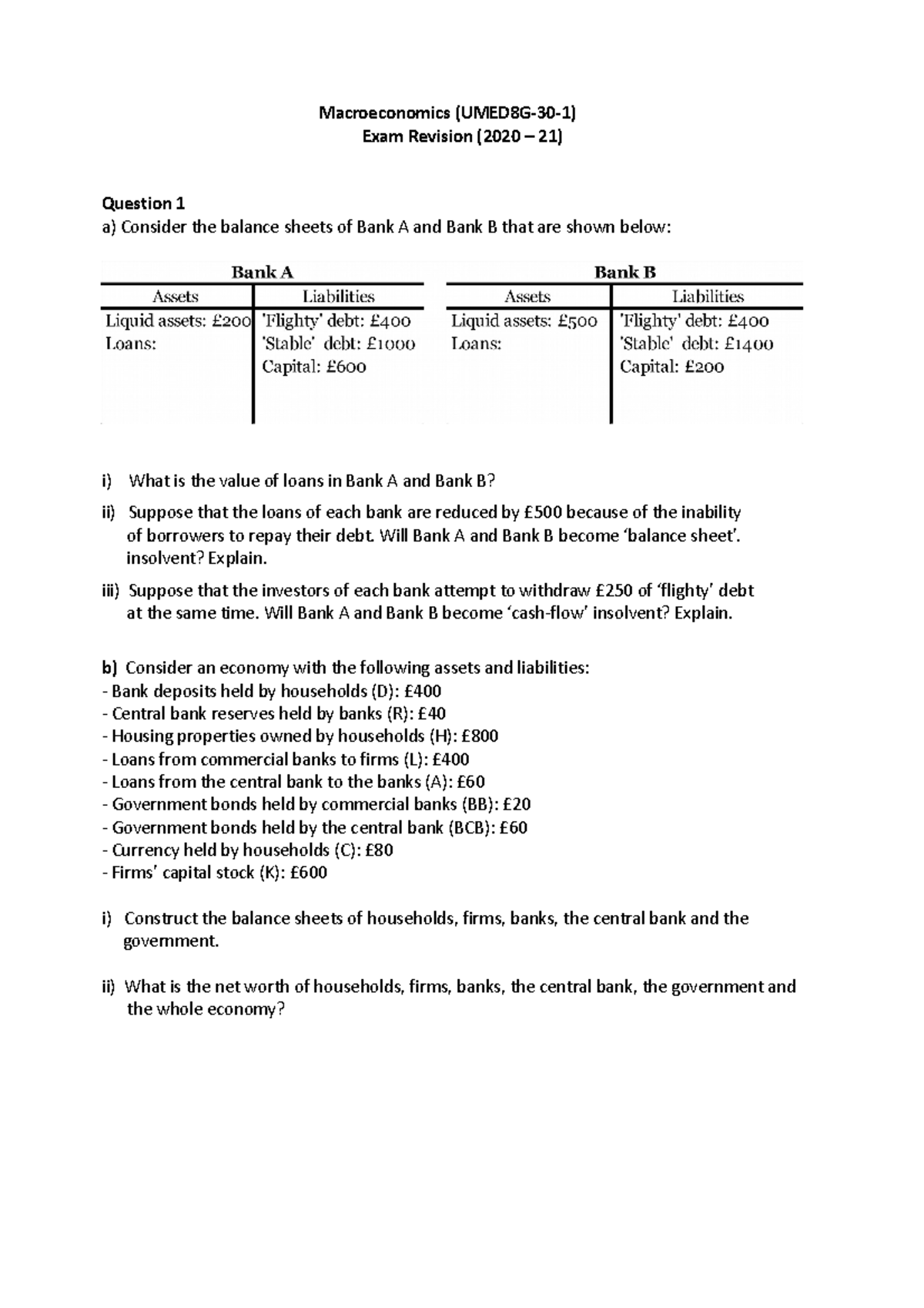 Macro Revision - Question 1 - Macroeconomics (UMED8G-30-1) Exam ...