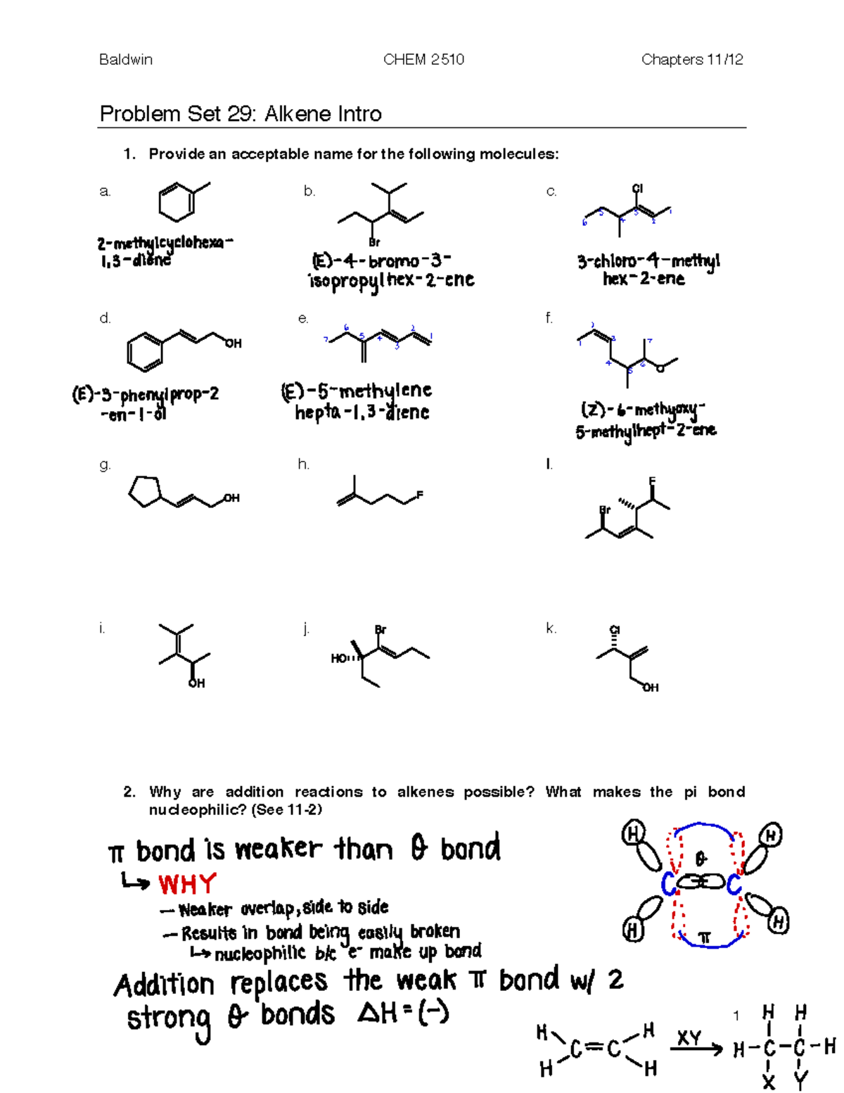PS29-Alkene Intro - 1 Problem Set 29: Alkene Intro Provide an ...