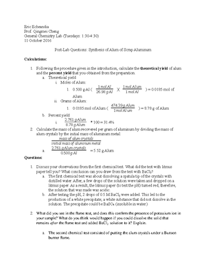 pre lab experiment 5 chemistry matriculation