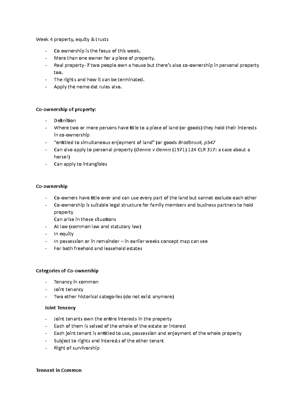 Week 4 property, equity & trust - Week 4 property, equity & trusts Co ...