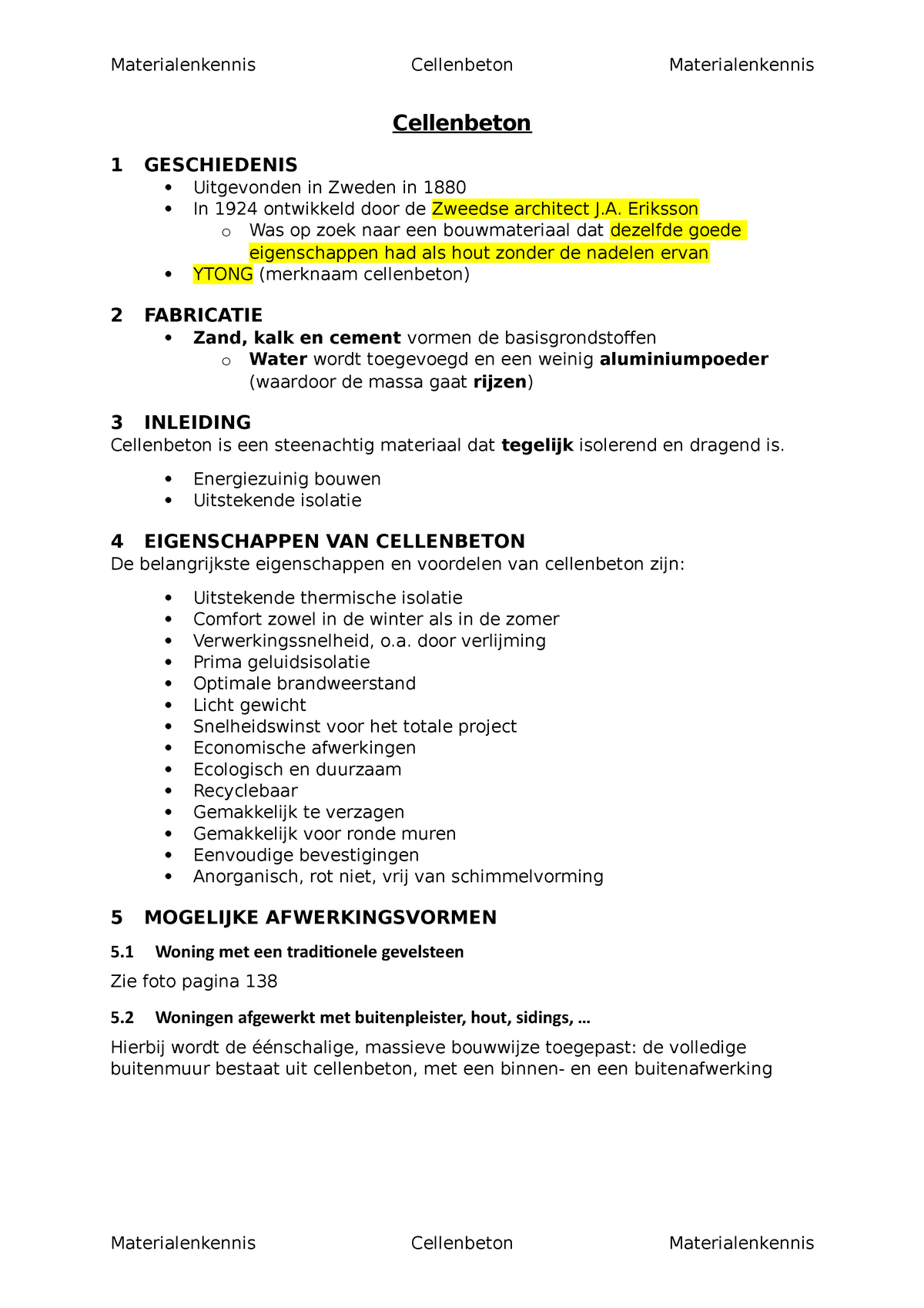 Cellenbeton - Samenvatting Materialenkennis - Materialenkennis ...