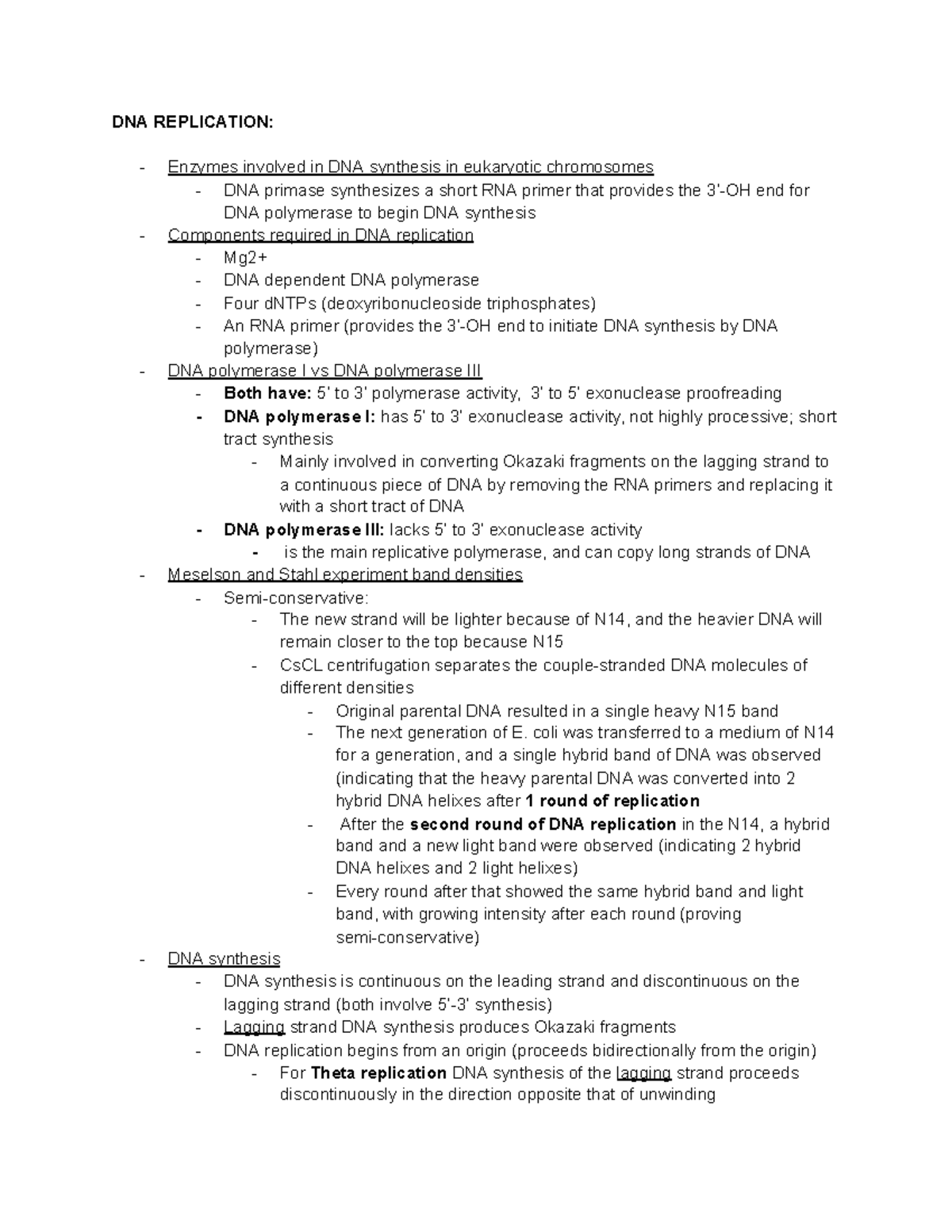 DNA replication notes DNA REPLICATION Enzymes involved in DNA