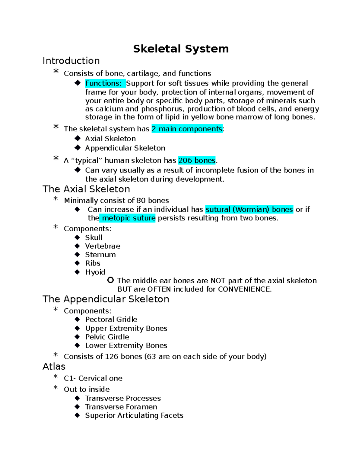 Skeletal System LAB - Skeletal System Introduction * Consists Of Bone ...